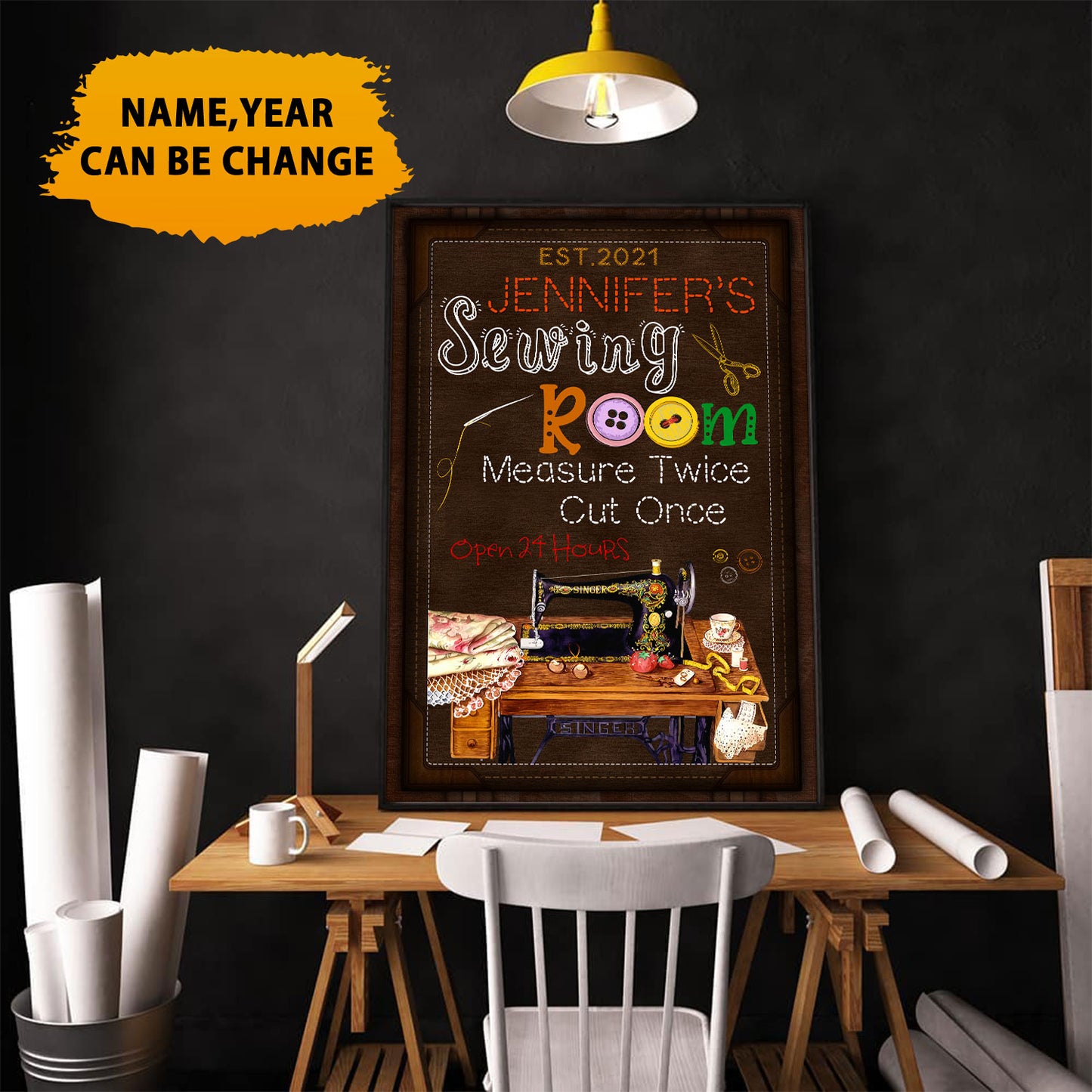 Sewing Room Measure Twice Cut Once Open 24 Hours Poster