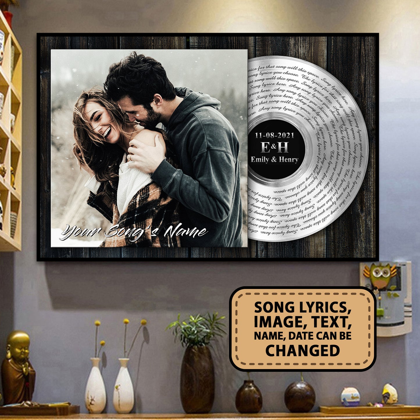 Song Lyrics Vinyl Records Custom Poster With Your Photo, Name & Date
