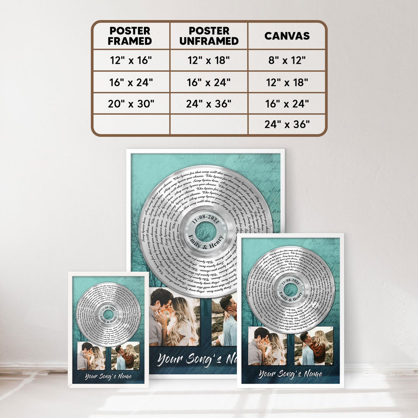 Song Lyrics Vinyl Records Custom Poster With Your Photo, Name & Date