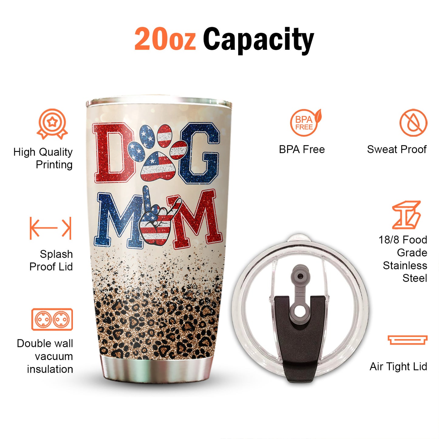 Dog Mom Leopard Pattern American Flag 20Oz Tumbler