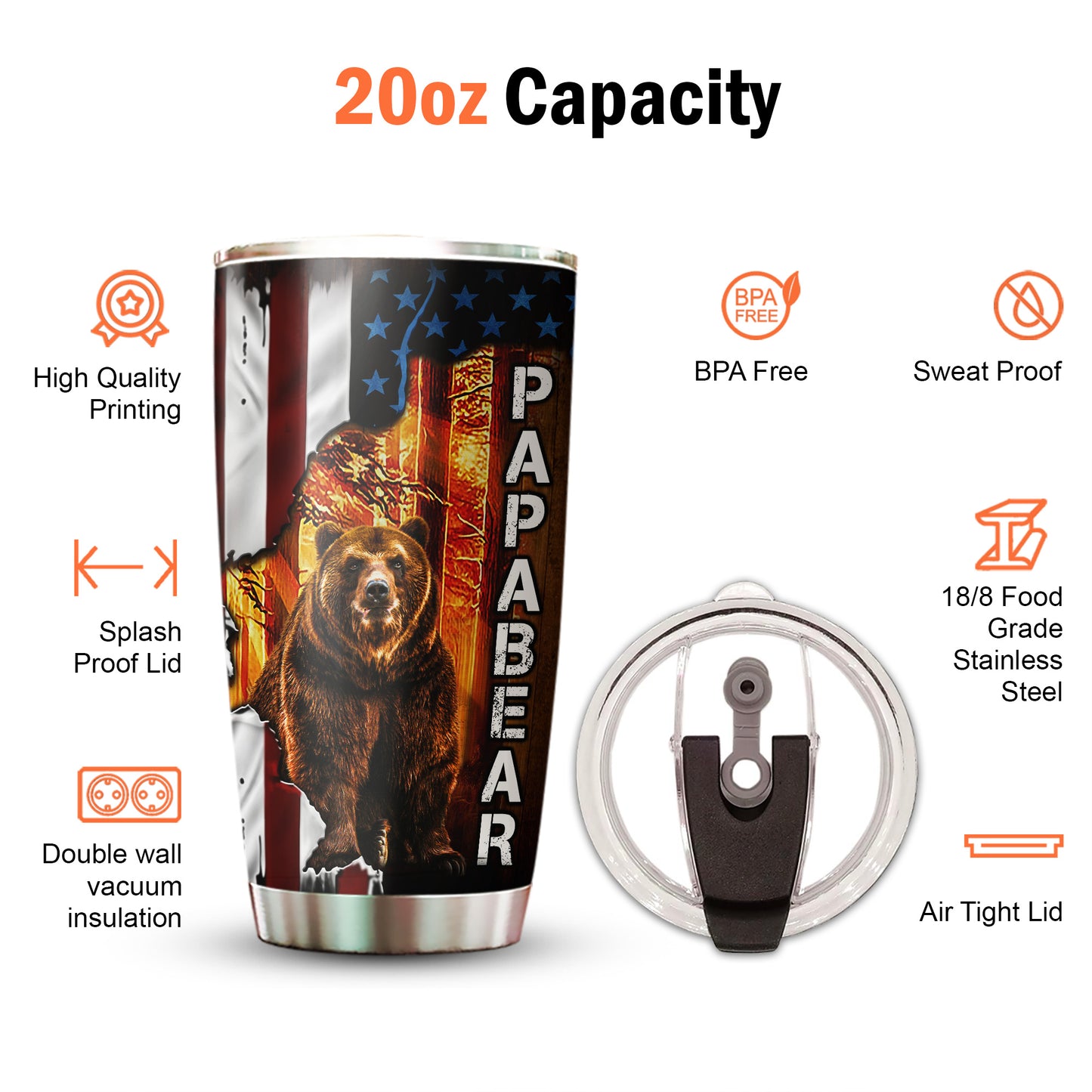 Papabear Being A Dad Is An Honor American Flag 20Oz Tumbler