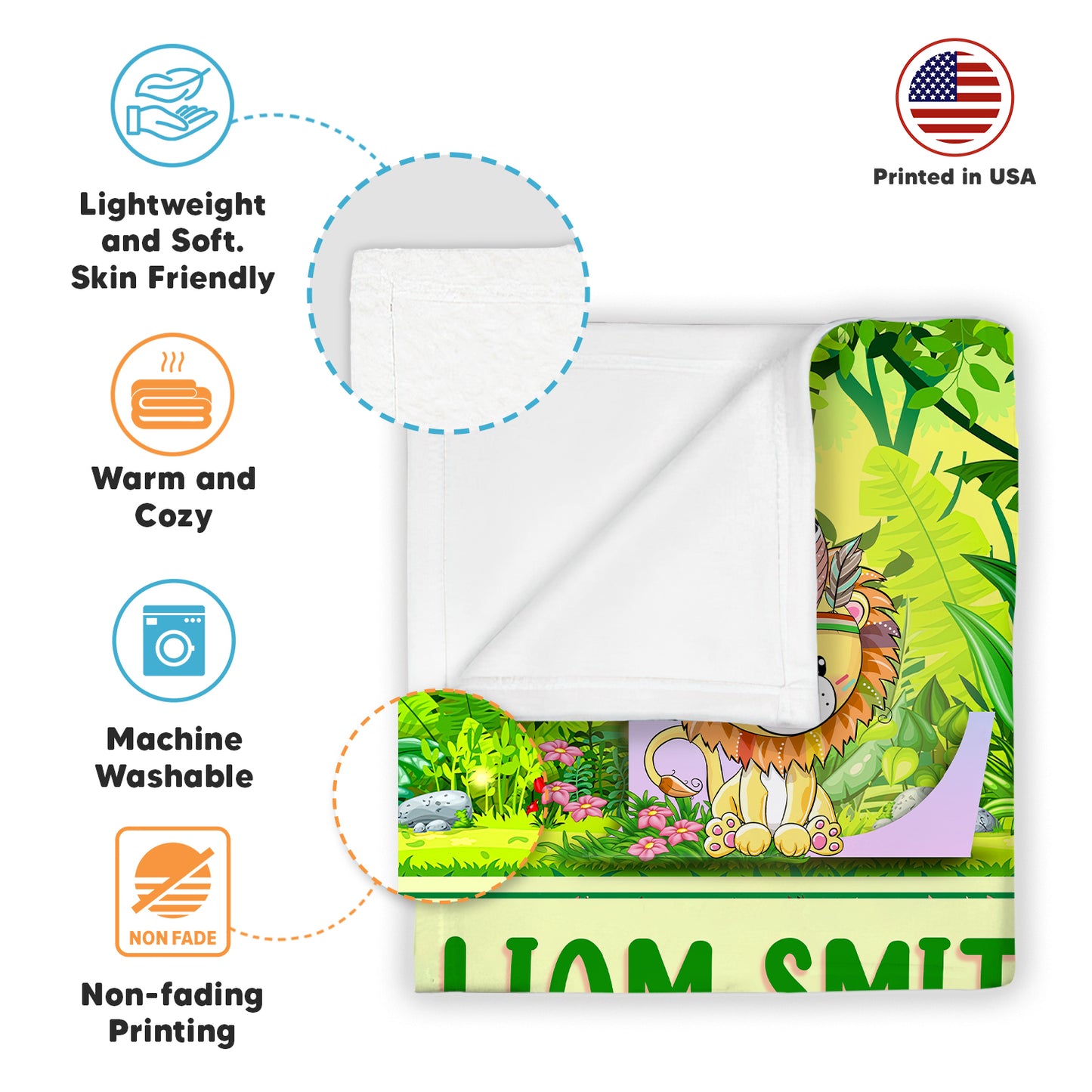 Custom Name & Clipart Animal Baby Blanket