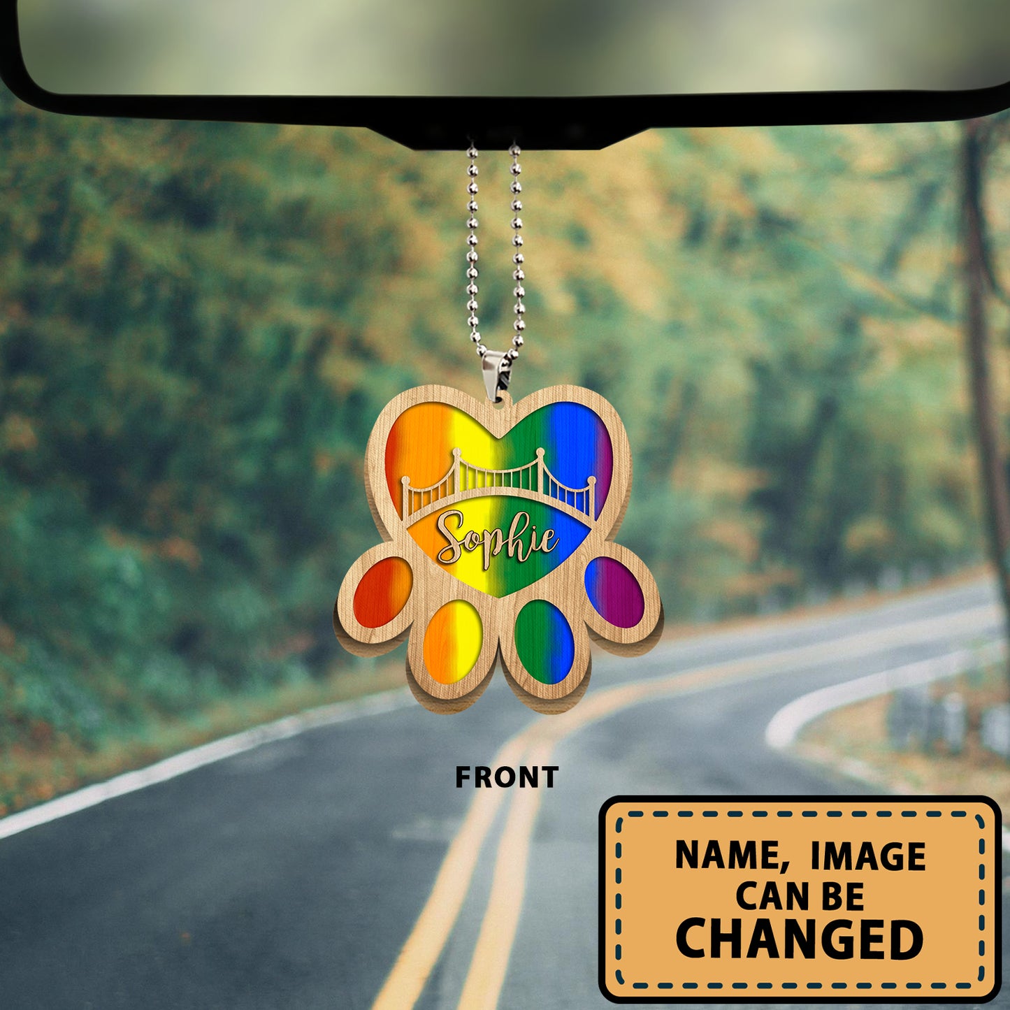 Personalized Dog Memorial 3 Wooden Car Ornament