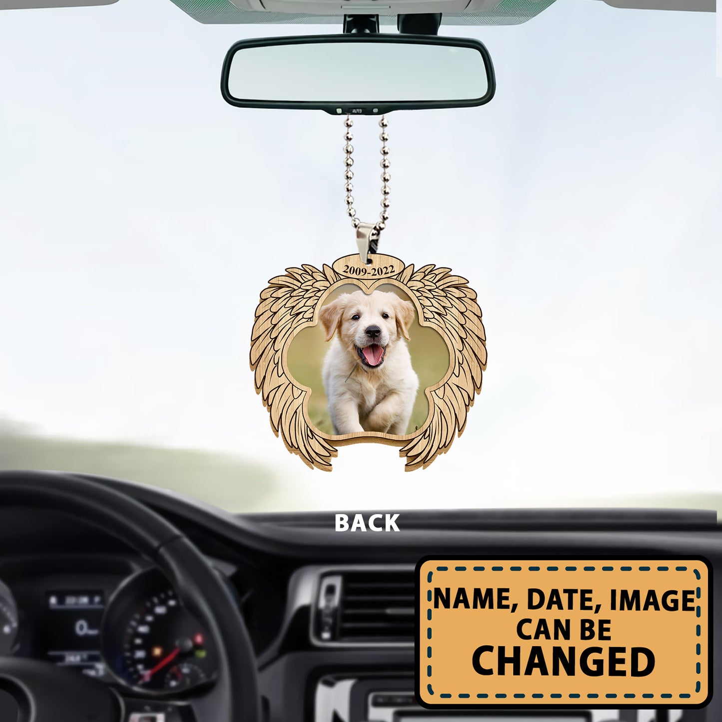 Personalized Dog Memorial 4 Wooden Car Ornament