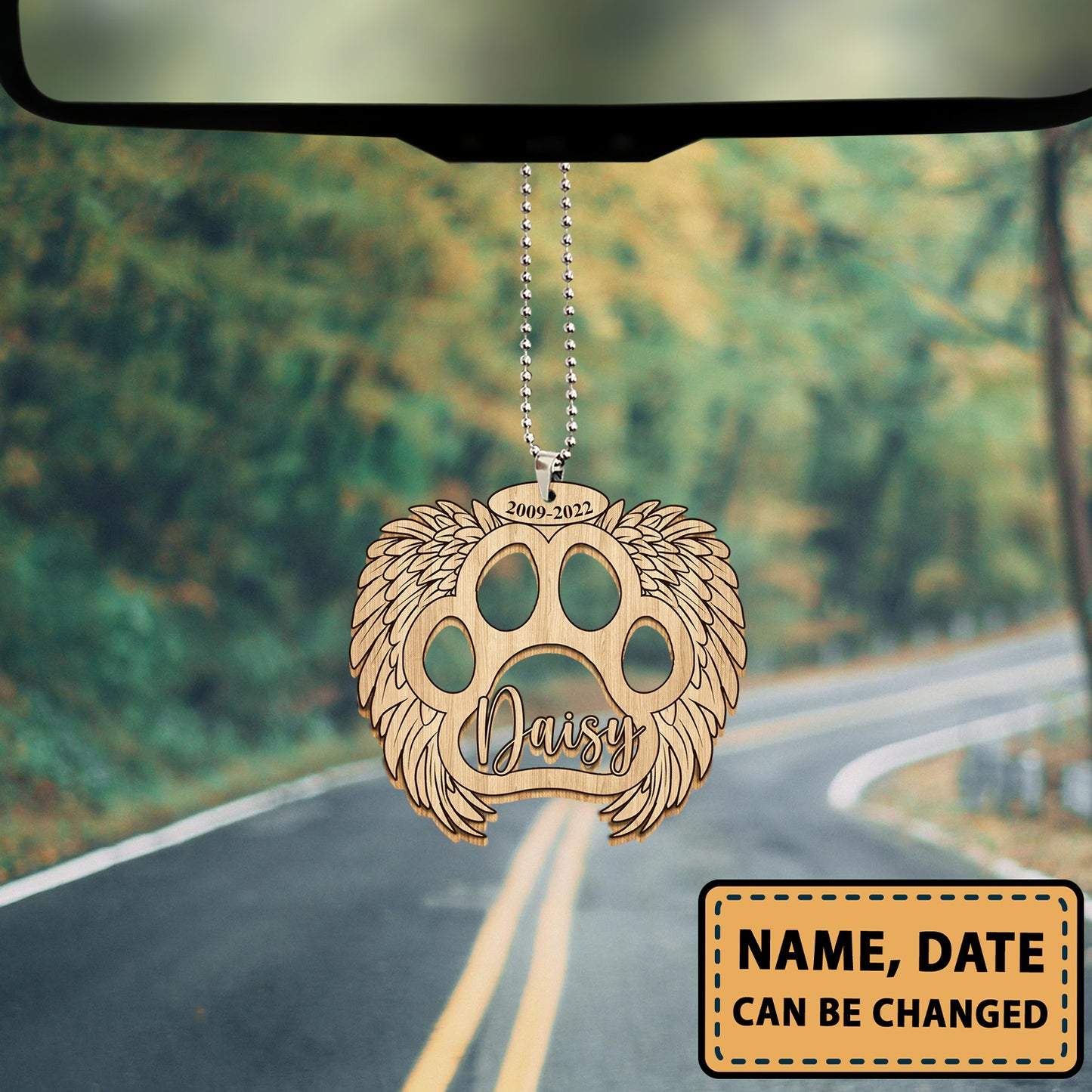 Personalized Dog Memorial 6 Wooden Car Ornament