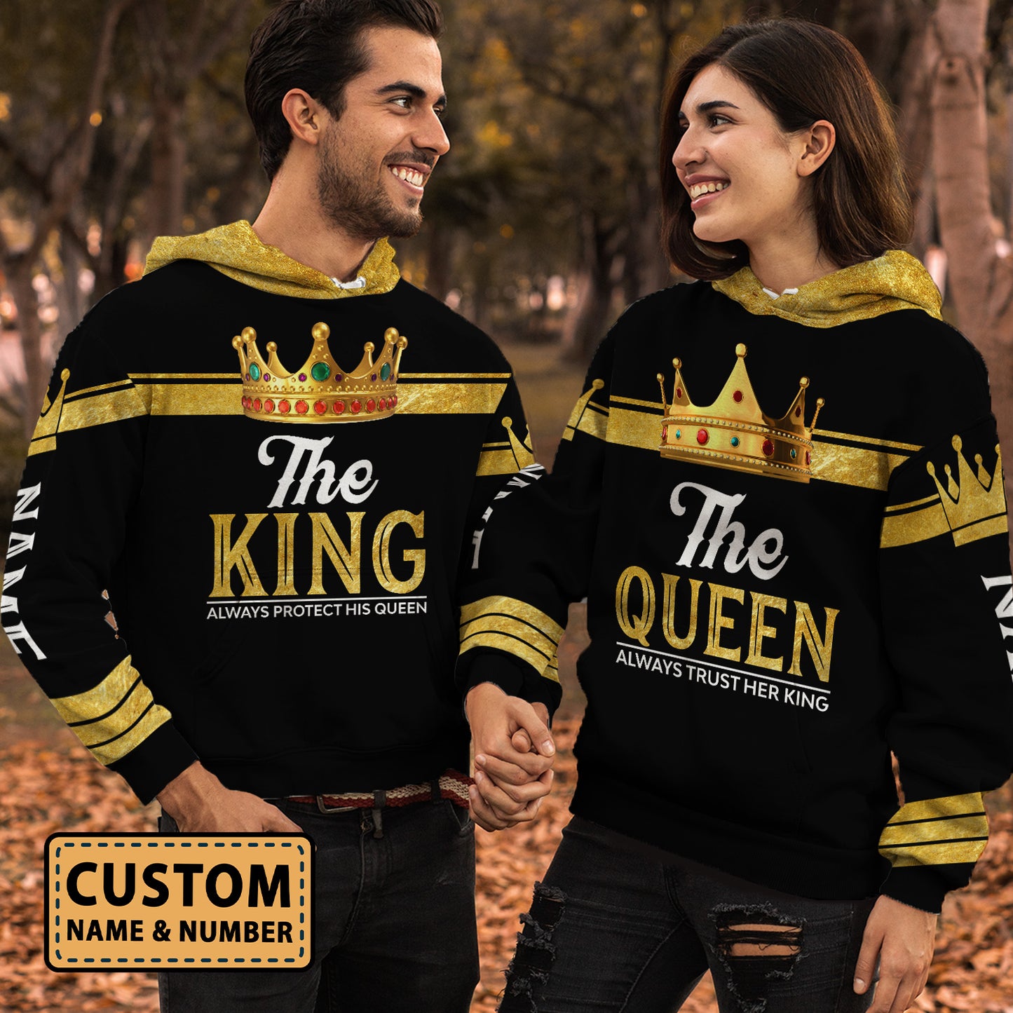 Personalized King And Queen Matching Hoodie Always Protect His Queen Trust Her King All Over Print Valentine Gift Couple Matching 3D Hoodie For Couple