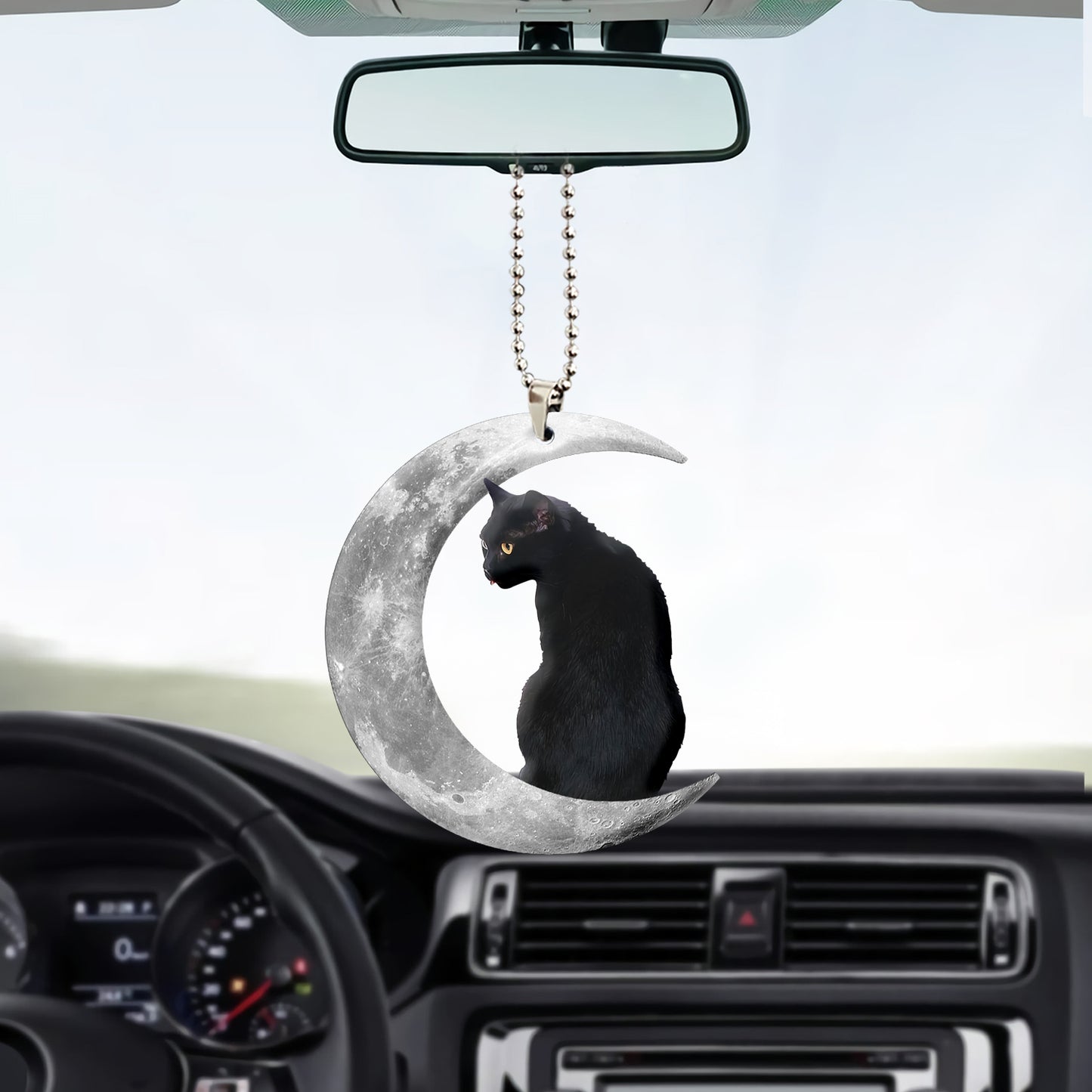 Black Cat Moon Beauty Wooden Car Ornament