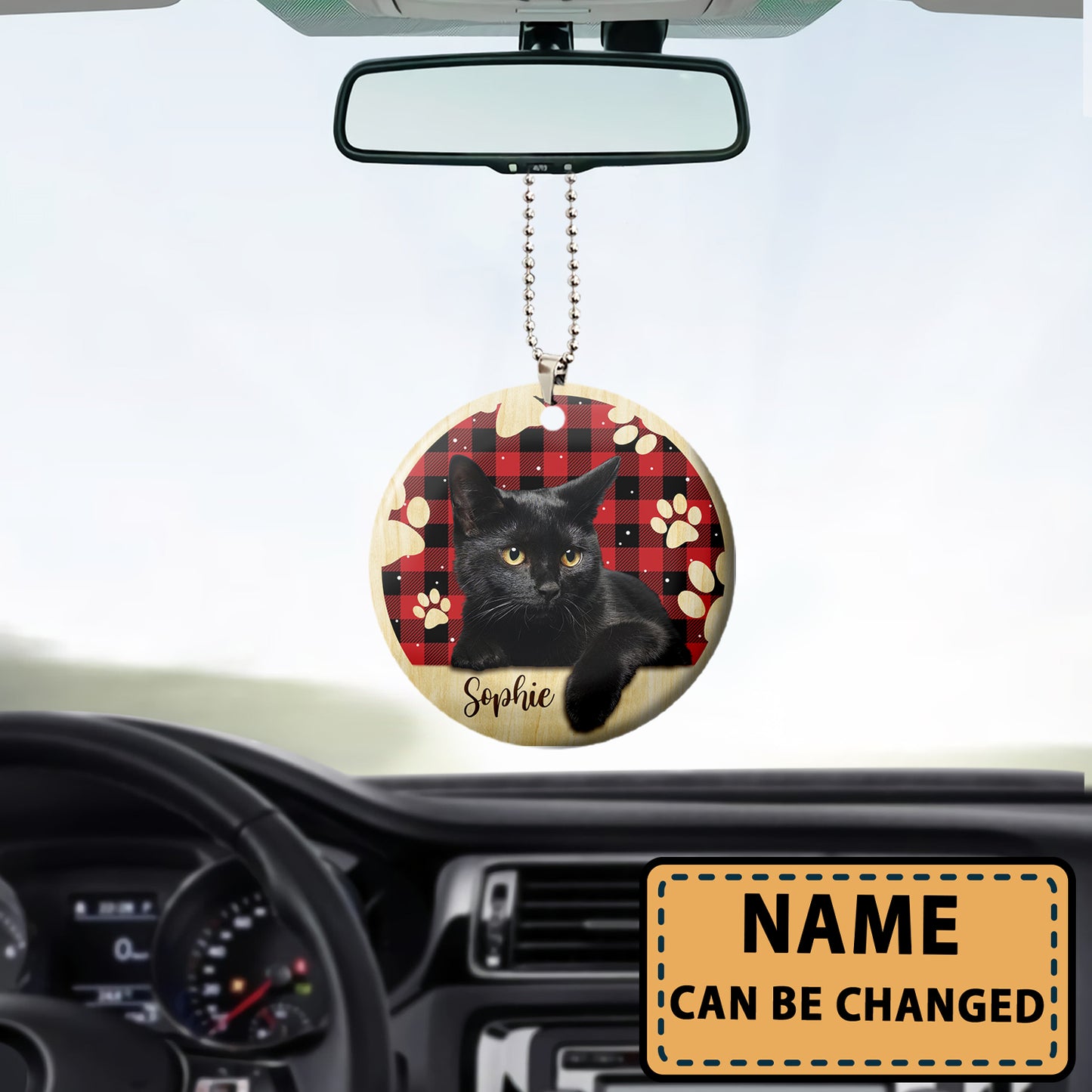 Black Cat Beauty Custom Name Wooden Car Ornament