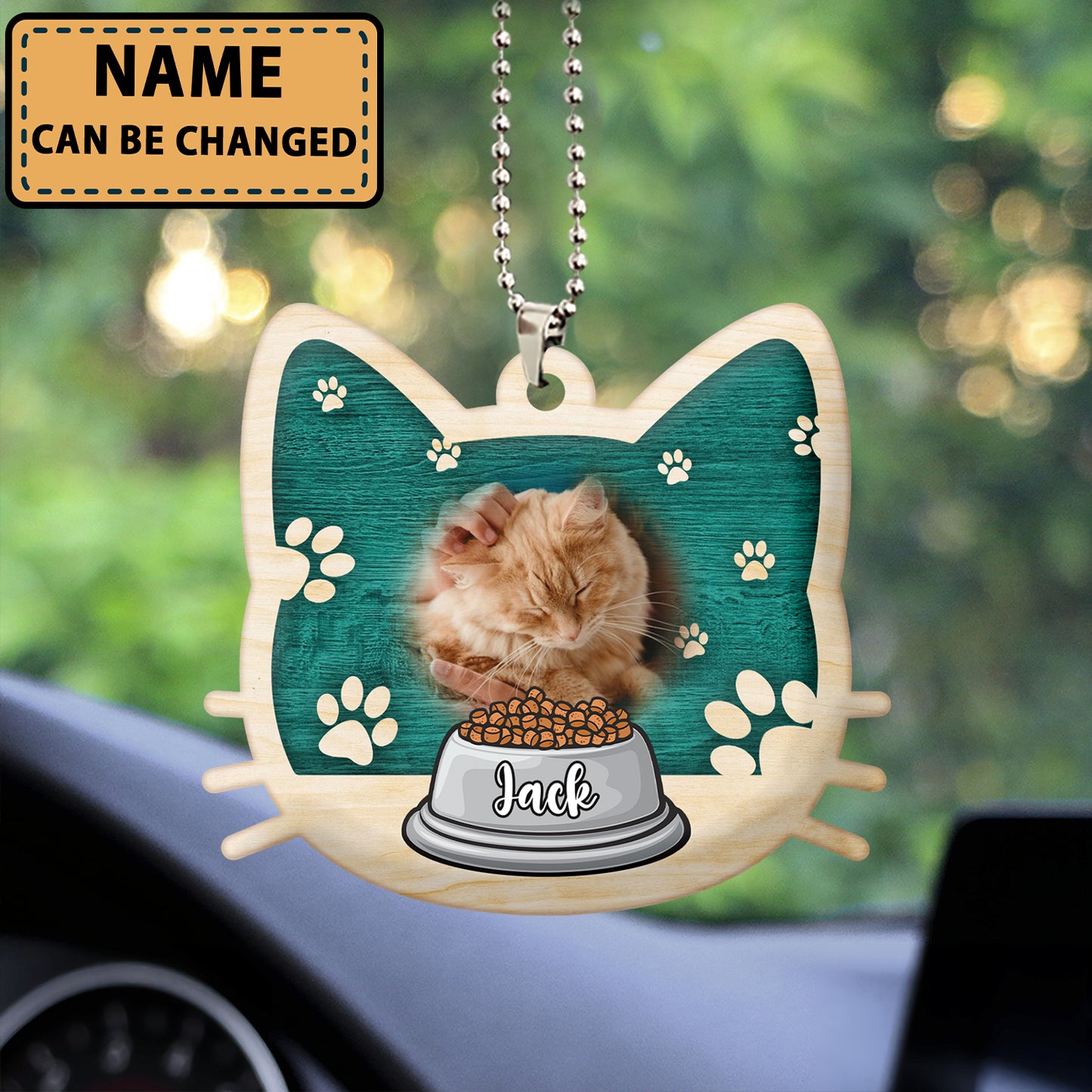 Cat Beauty Custom Name Wooden Car Ornament