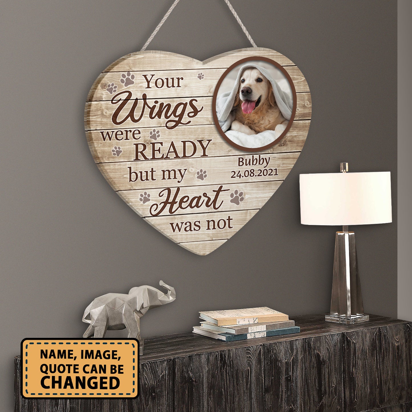Personalized Dog Memorial Wooden Sign Keepsake Your Wings Were Ready But My Heart Was Not Custom Image