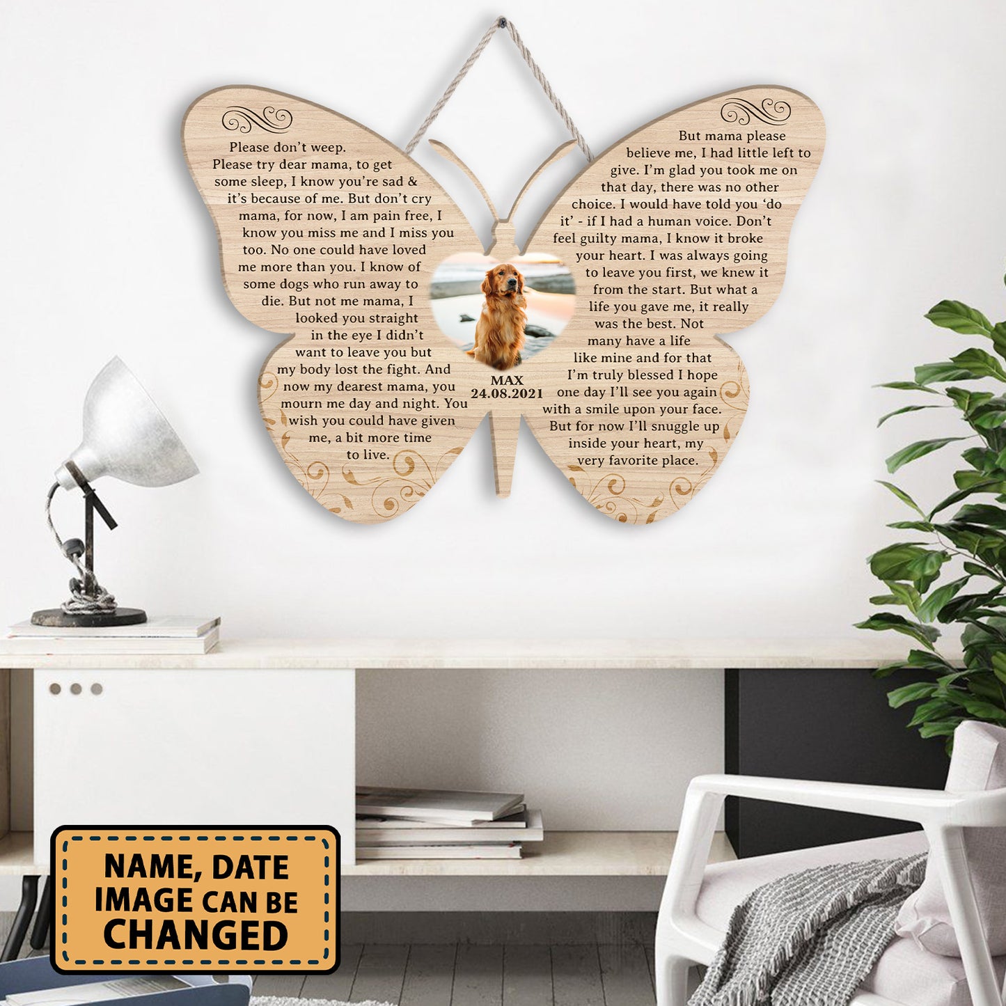 Personalized Dog Memorial Wooden Sign Keepsake Don't Cry Mama Custom Image