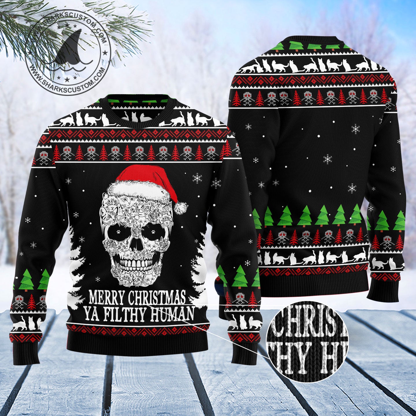 Cat Skull Santa T0911 Ugly Christmas Sweater