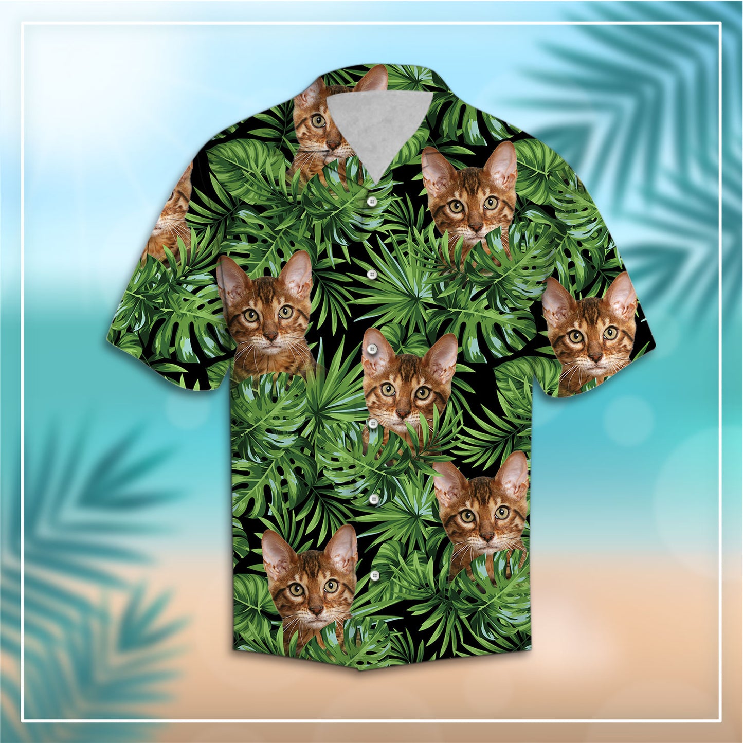 Custom Photo Cat Green Tropical Leaves - Hawaiian Shirt