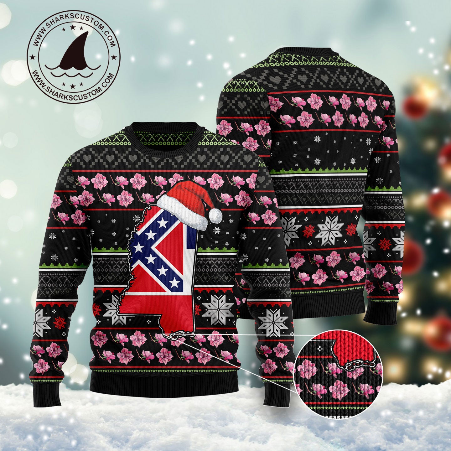 Mississippi Magnolia G51130 unisex womens & mens, couples matching, friends, funny family ugly christmas holiday sweater gifts (plus size available)