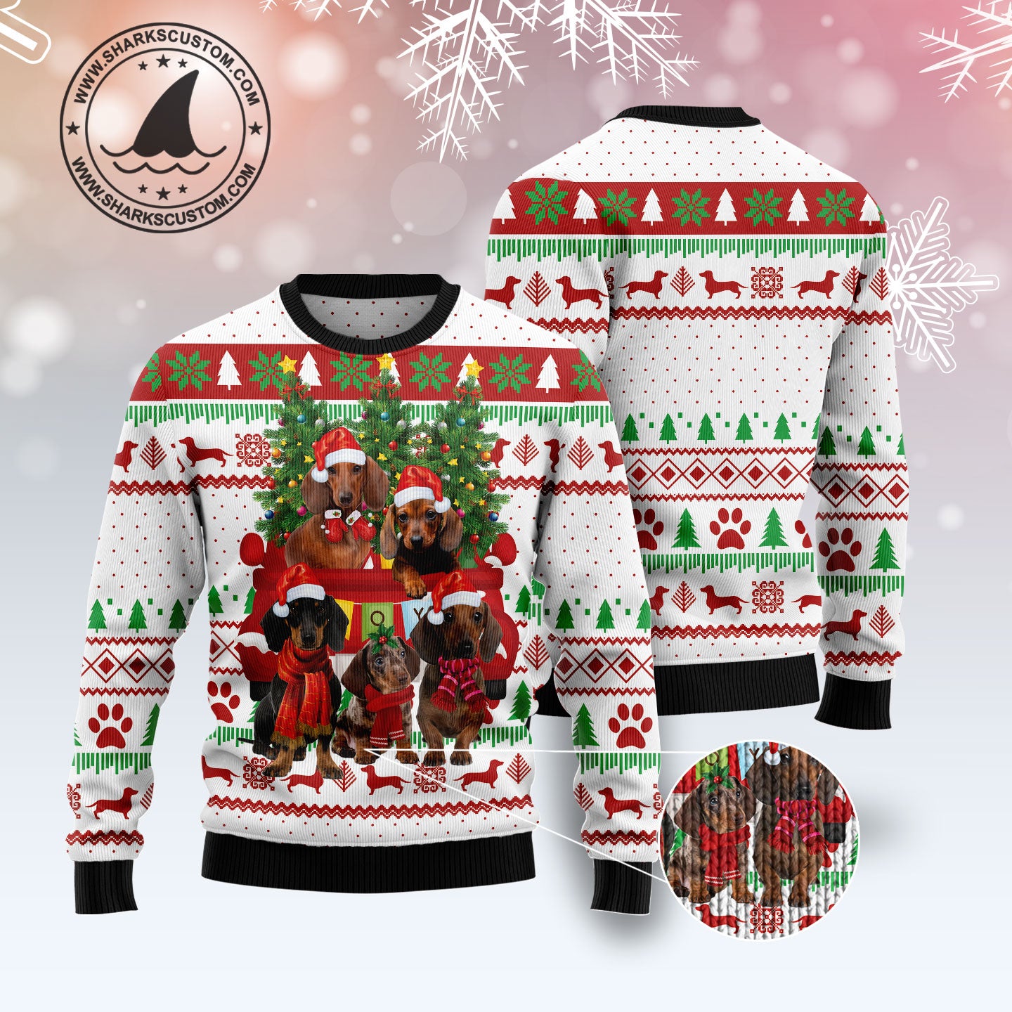 Dachshund Red Truck G5129 - Ugly Christmas Sweater unisex womens & mens, couples matching, friends, dog lover, funny family sweater gifts (plus size available)