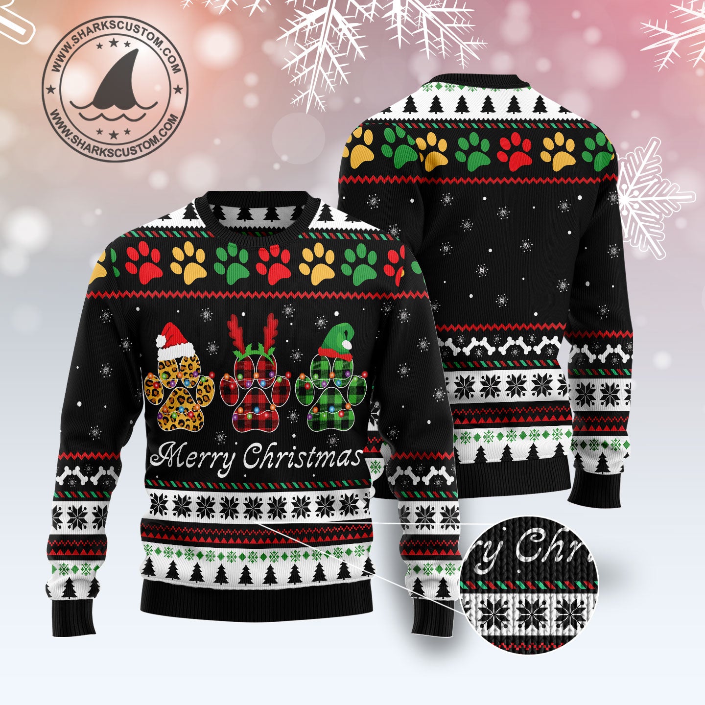 Dog Paws Xmas G5124 unisex womens & mens, couples matching, friends, dog lover, funny family ugly christmas holiday sweater gifts (plus size available)