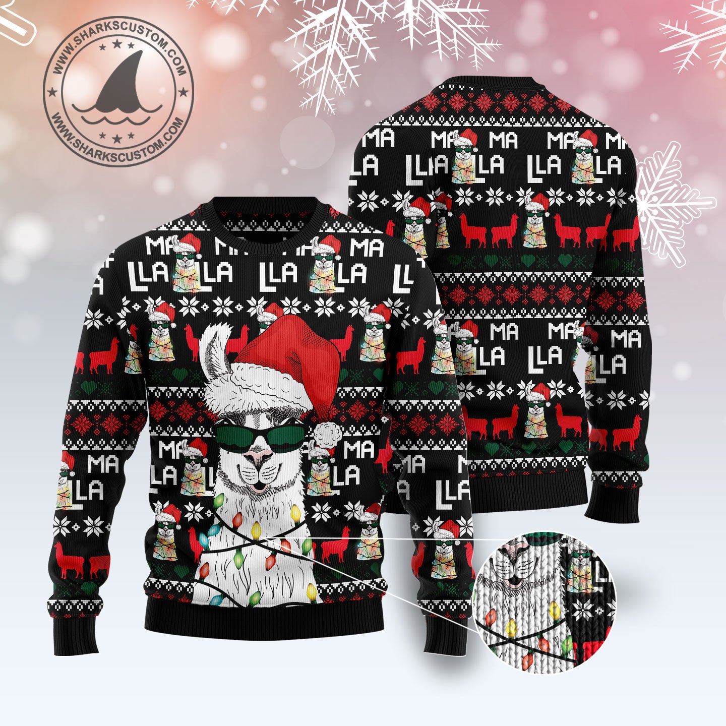 Funny Llama Christmas Light G5127 unisex womens & mens, couples matching, friends, llama lover, funny family ugly christmas holiday sweater gifts (plus size available)
