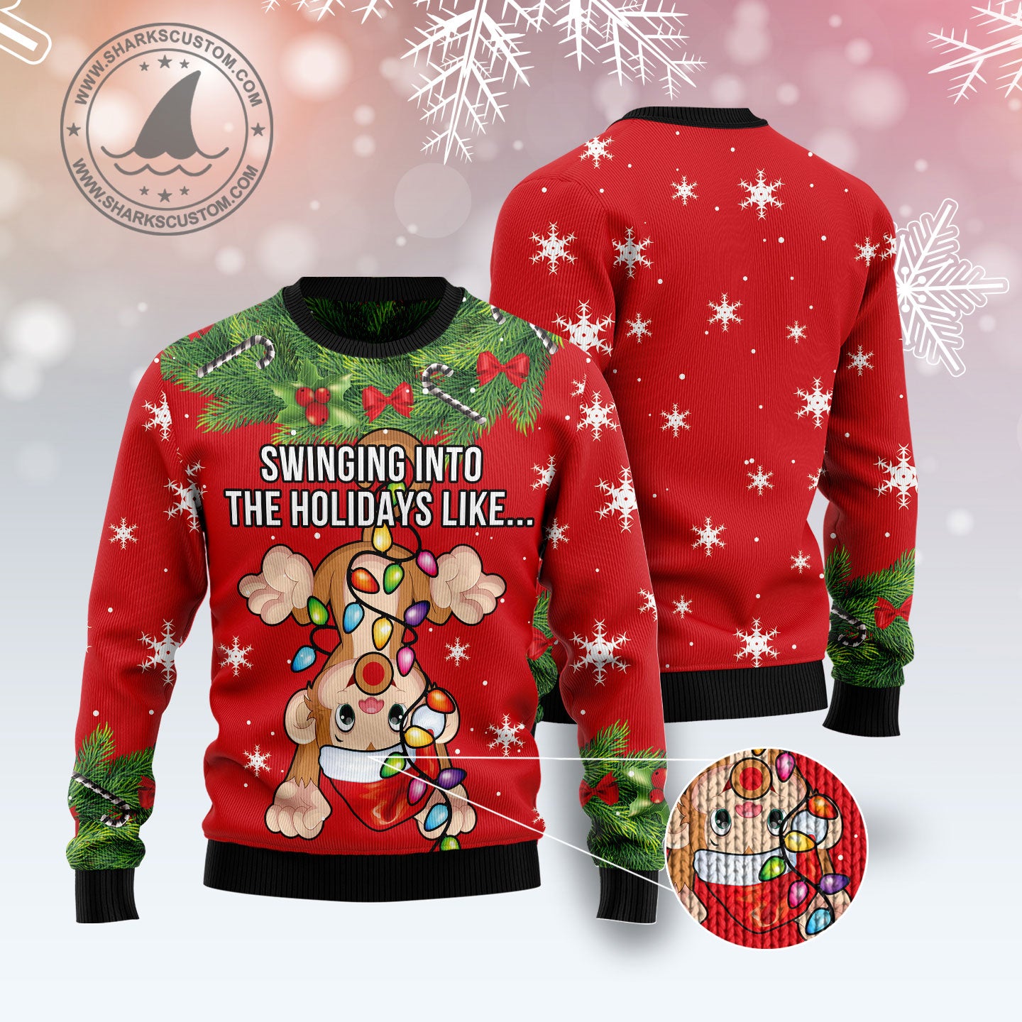 Monkey Swing Into The Holiday G51013 - Ugly Christmas Sweater