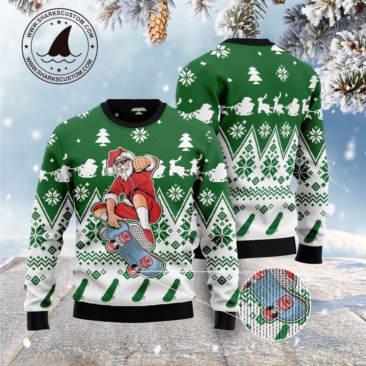 Santa Claus Skateboarding G51021 Ugly Christmas Sweater