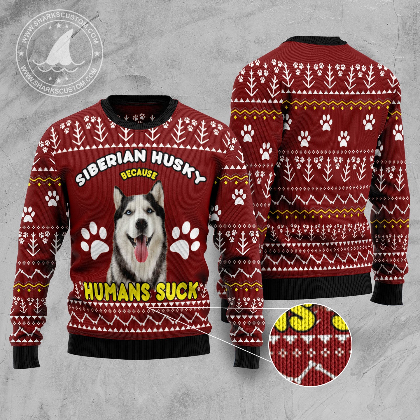 Siberian Husky Because Humans Suck TY1210 Ugly Christmas Sweater