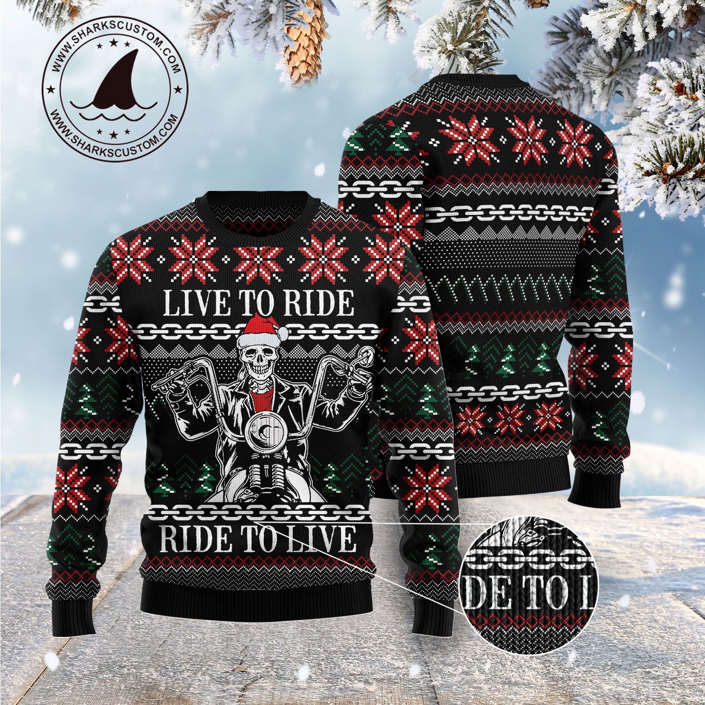 Live To Ride Motorbike Skeleton TG5127 unisex womens & mens, couples matching, friends, motorbike lover, funny family ugly christmas holiday sweater gifts (plus size available)