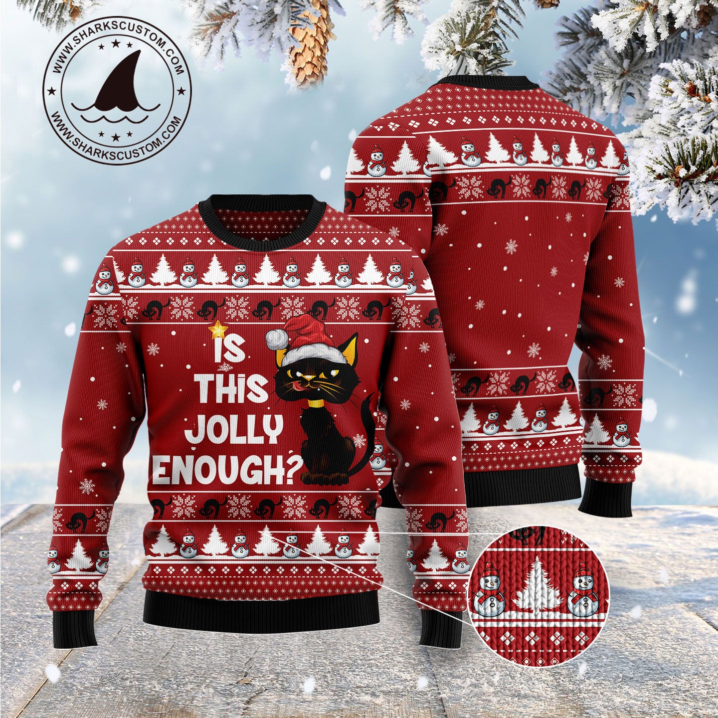 Is This Jolly Enough Black Cat G51026 Ugly Christmas Sweater