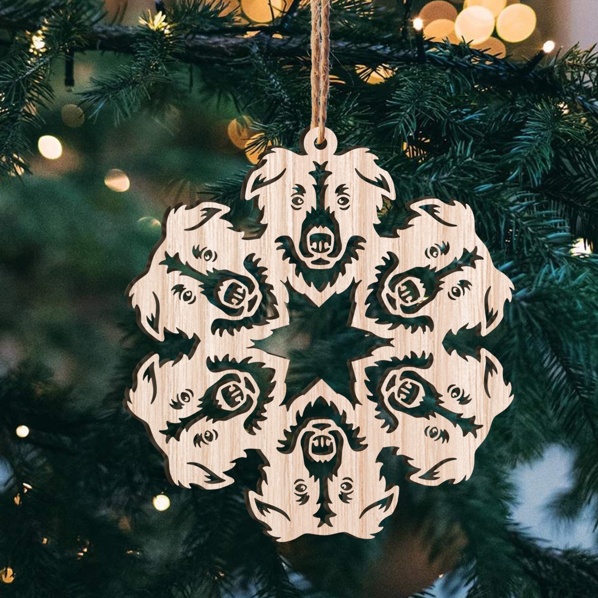 Border Collie Dog Face Snowflake Personalizedwitch Christmas Wood Ornament