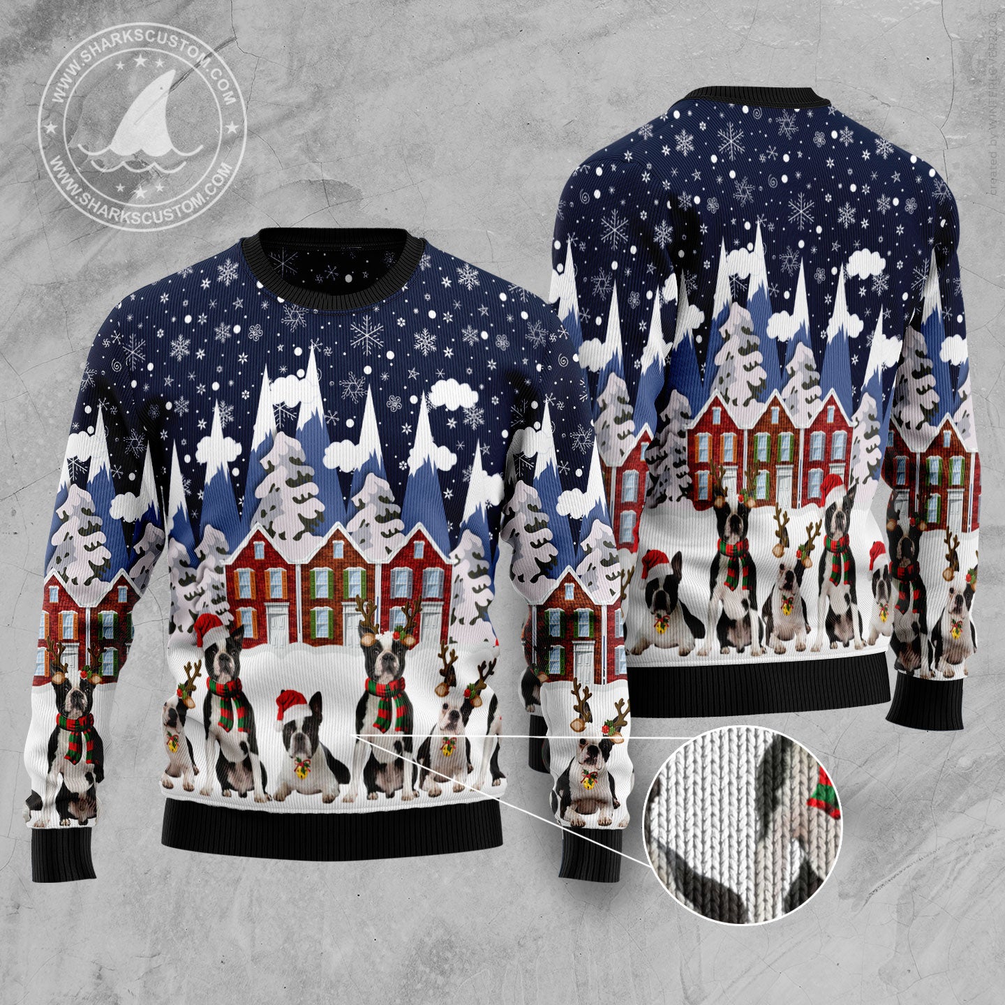 Boston Terrier Family TY0311 Ugly Christmas Sweater