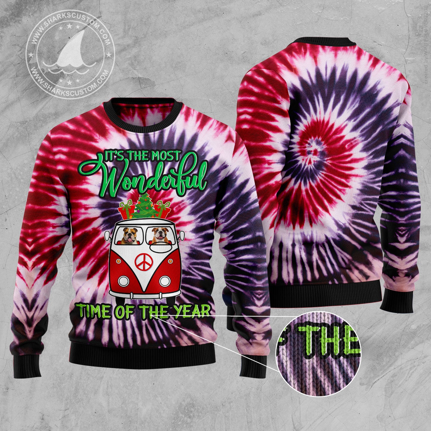 Bulldog Tie Dye T1210 Ugly Christmas Sweater