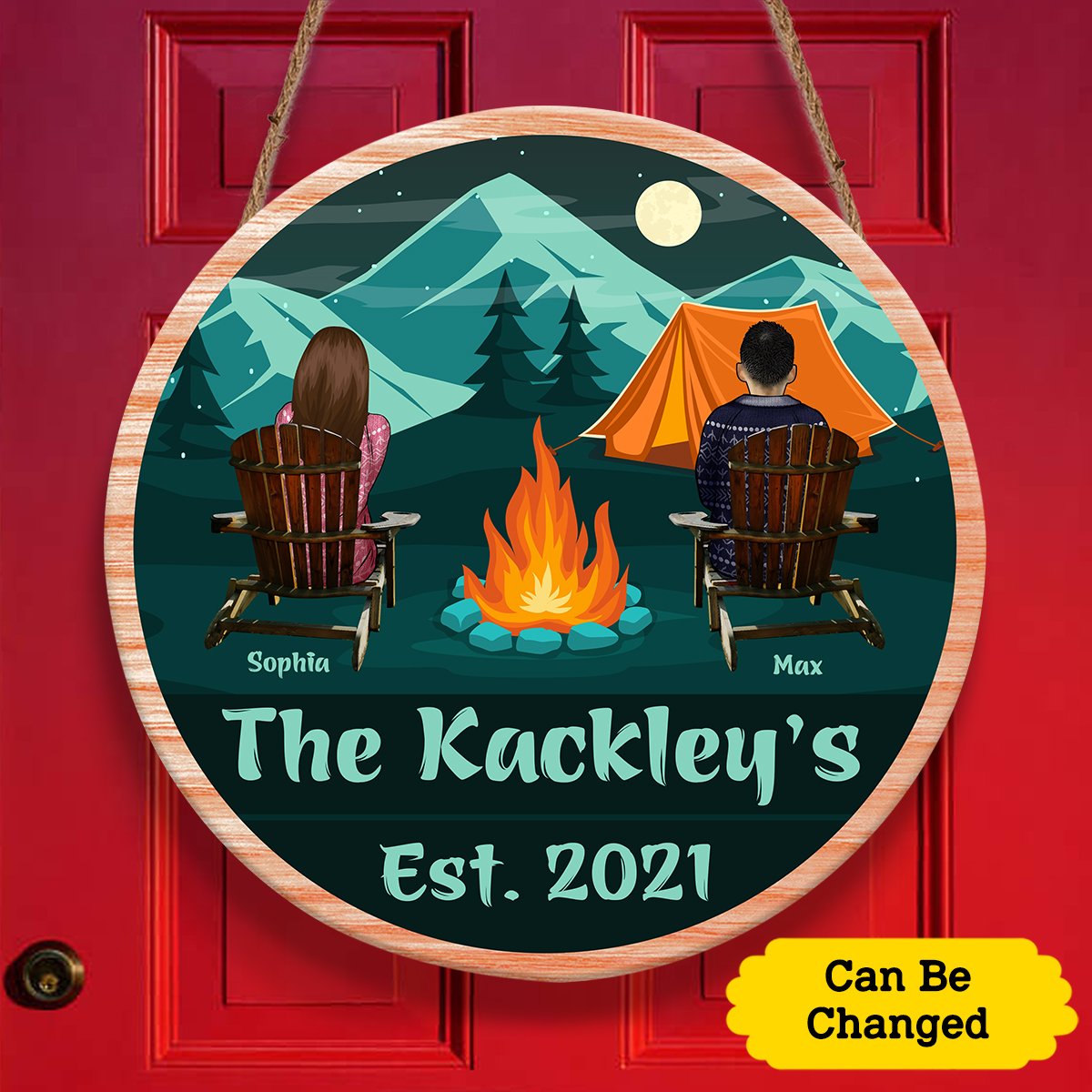 Camping Couple Happy Time Personalizedwitch Personalized Round Wood Sign Outdoor Decor