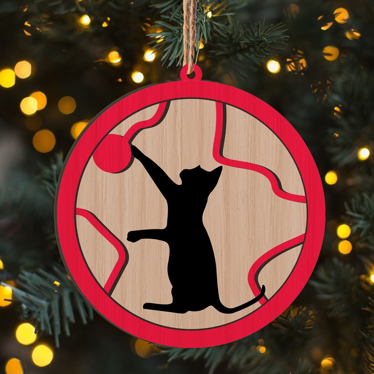 Cat Playing Christmas Personalizedwitch Printed Wood Christmas Ornament