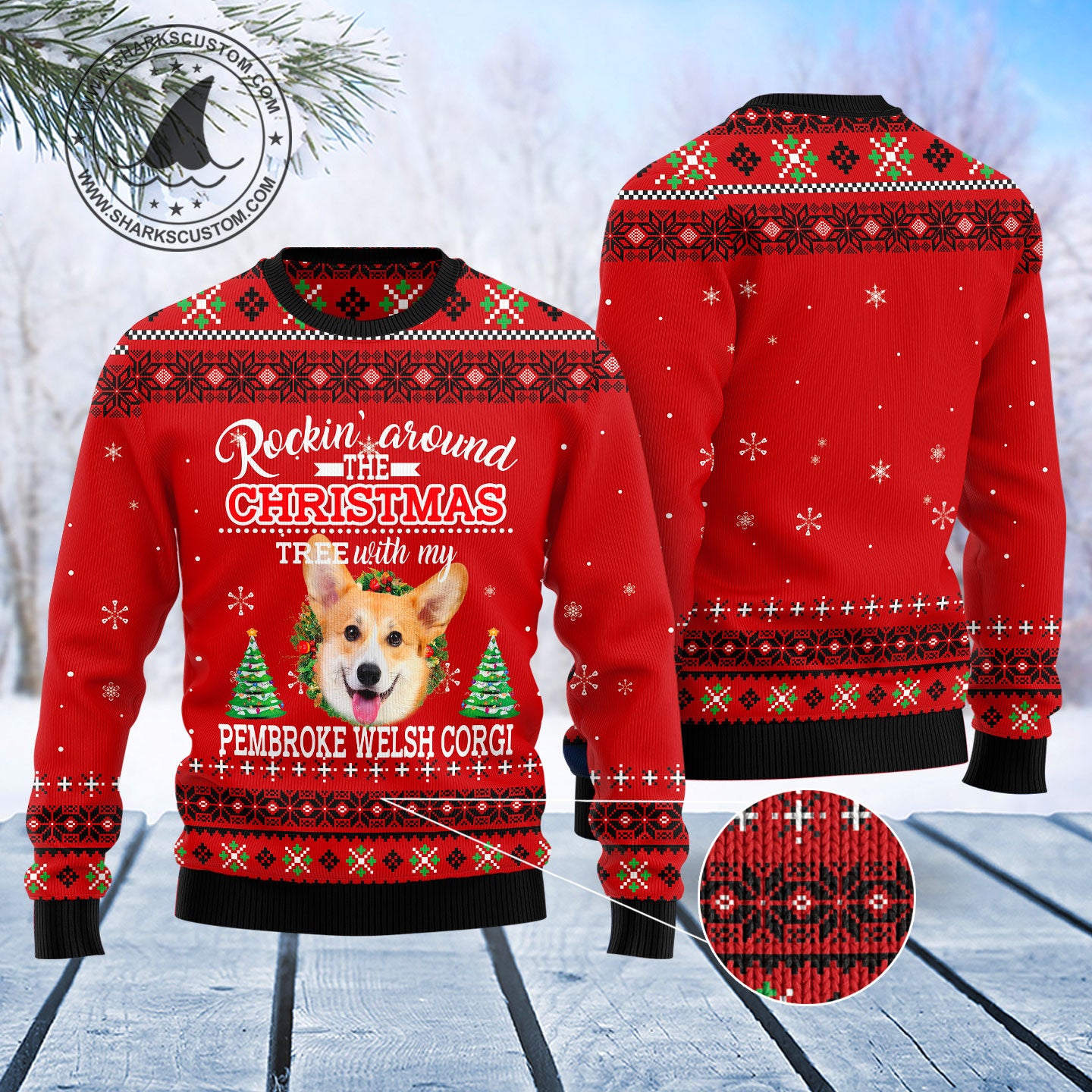 Pembroke Welsh Corgi Rockin' TY0712 unisex womens & mens, couples matching, friends, funny family ugly christmas holiday sweater gifts (plus size available)