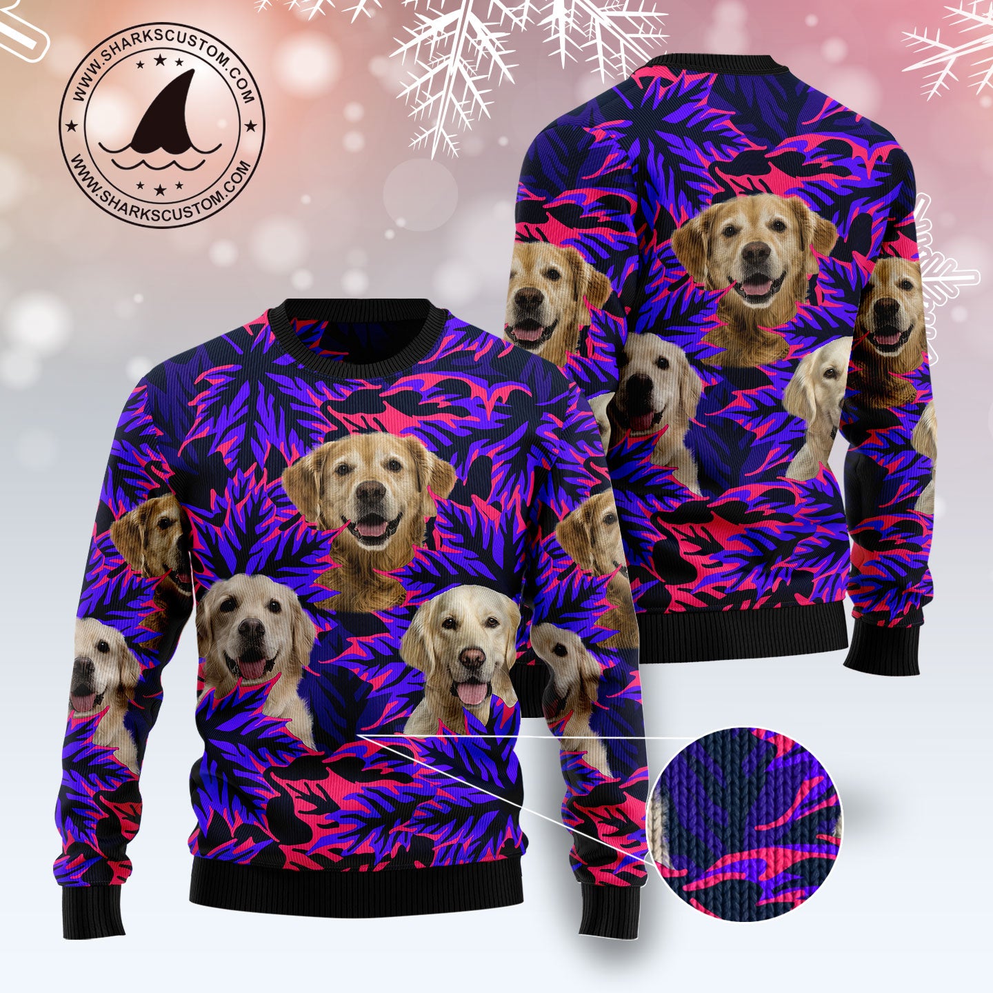 Golden Retriever Leaves TY0112 unisex womens & mens, couples matching, friends, funny family ugly christmas holiday sweater gifts (plus size available)