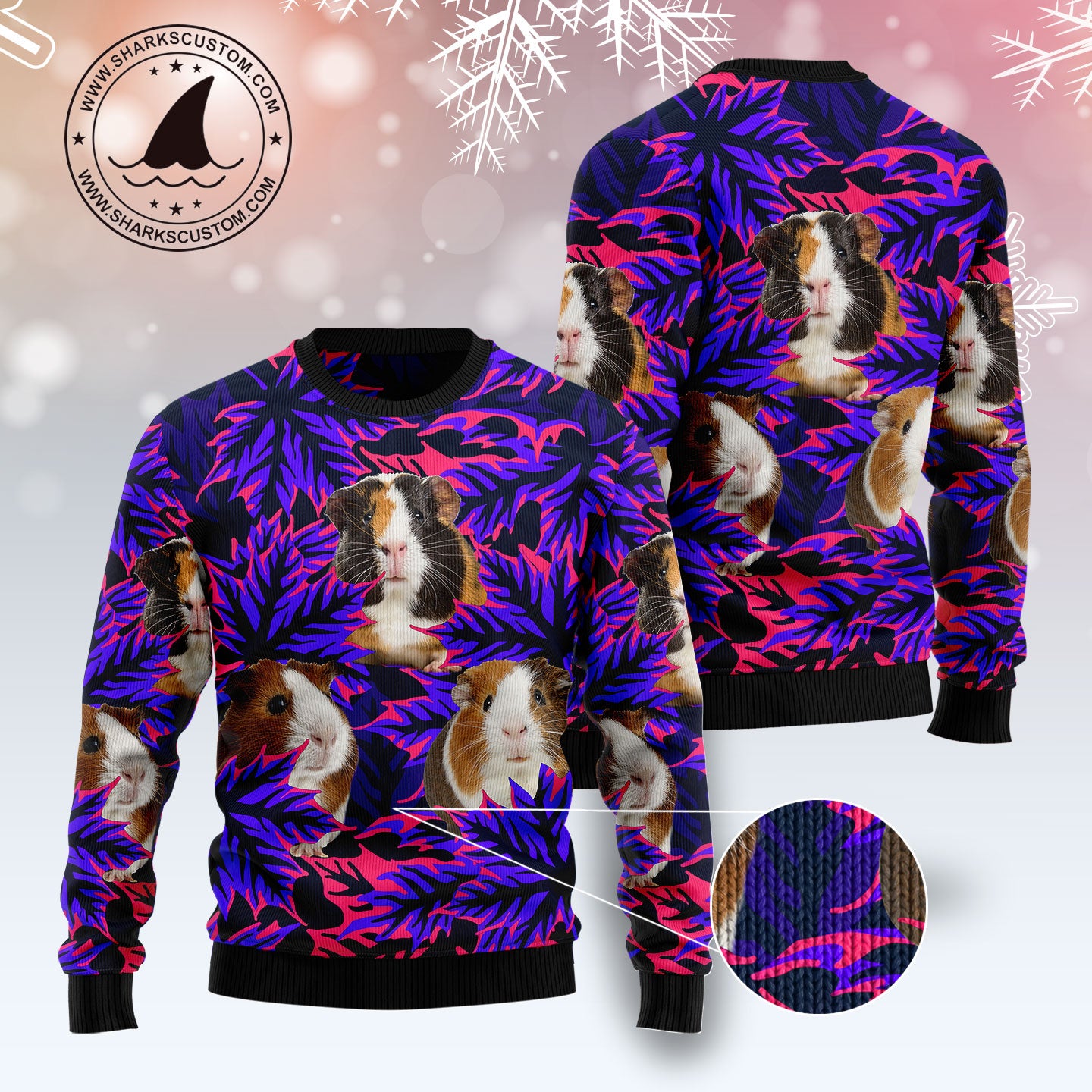 Guinea Pig Leaves TY0112 unisex womens & mens, couples matching, friends, funny family ugly christmas holiday sweater gifts (plus size available)