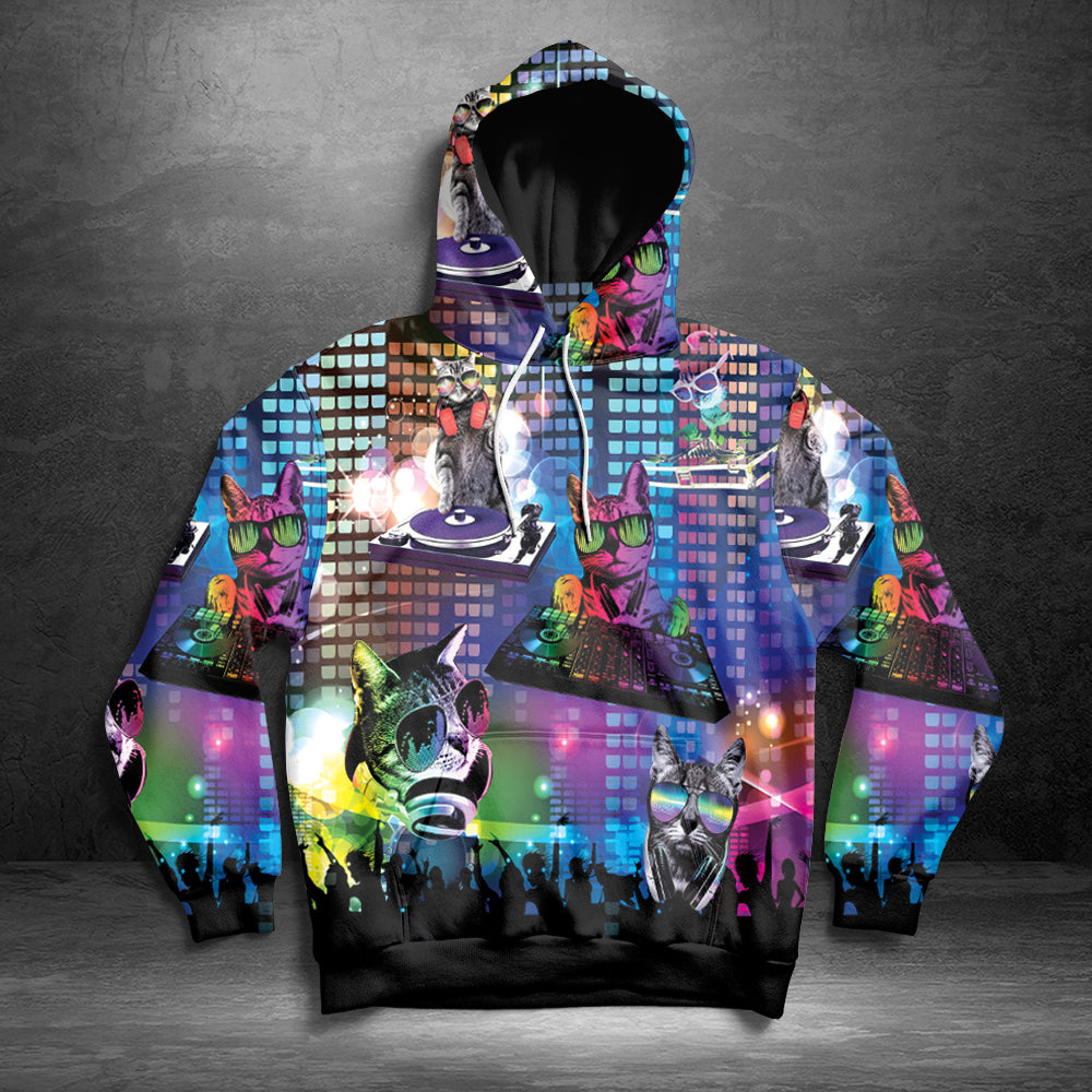 Funny DJ Cat HT251106 Unisex womens & mens, couples matching, friends, funny family sublimation 3D hoodie christmas holiday gifts (plus size available)