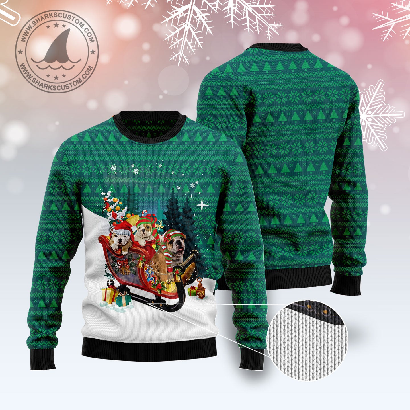 Bulldog Sleigh T3010 Ugly Christmas Sweater
