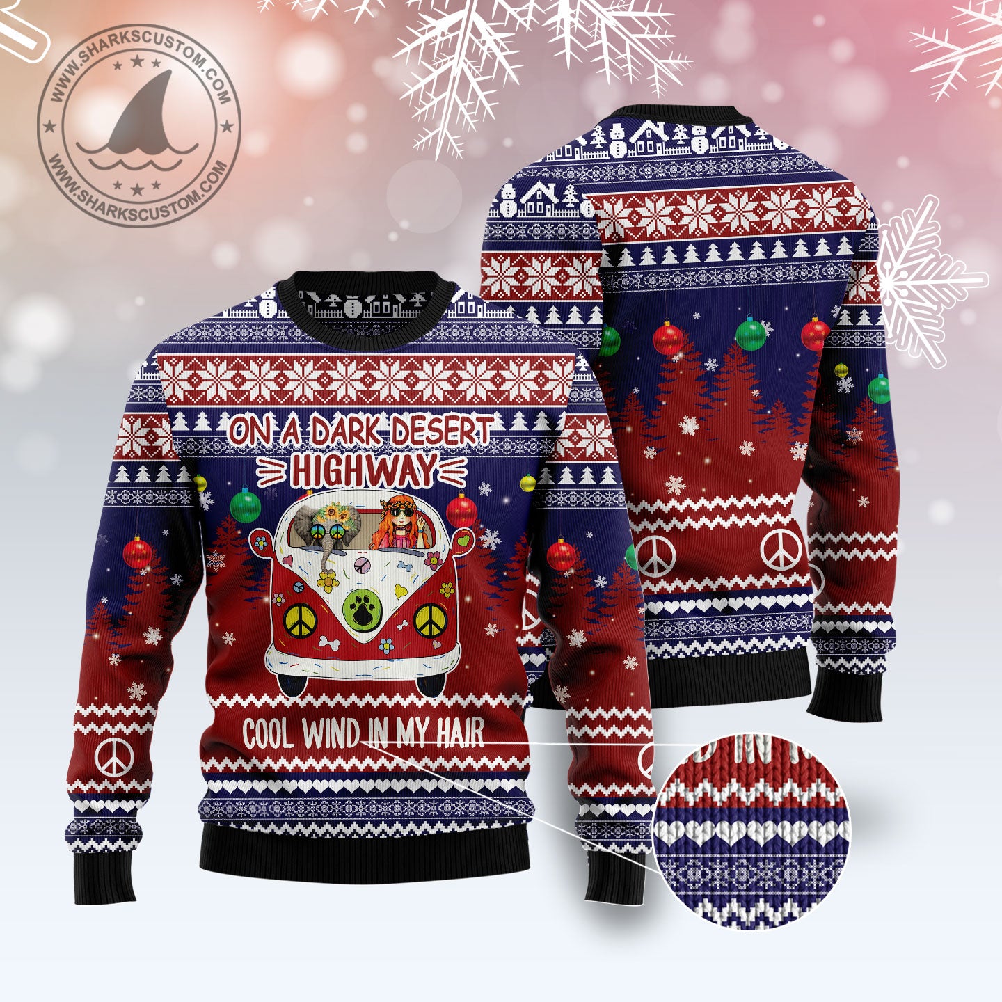 Elephant Hippie Girl T0511 Ugly Christmas Sweater