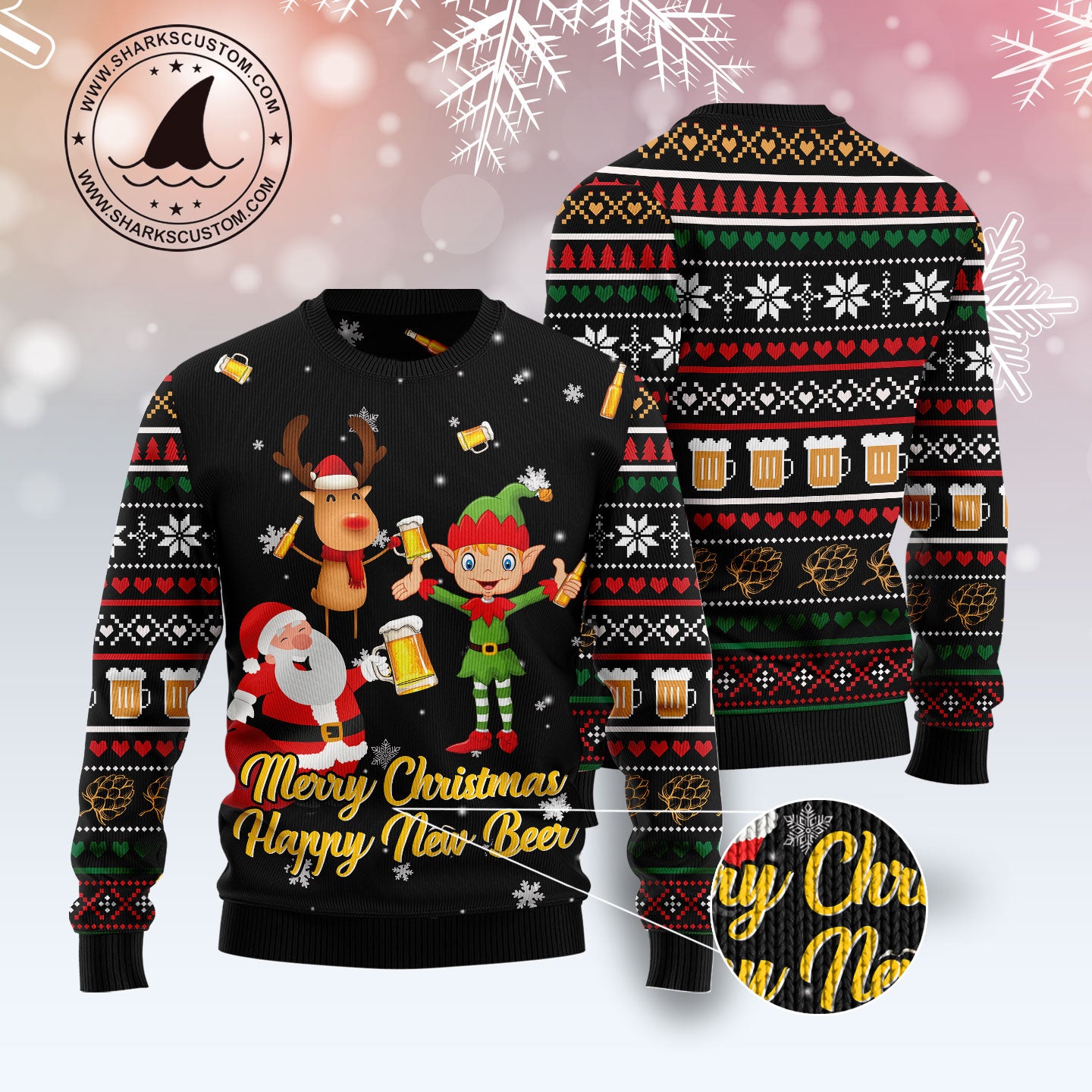 Santa Claus Happy T0412 unisex womens & mens, couples matching, friends, funny family ugly christmas holiday sweater gifts (plus size available)