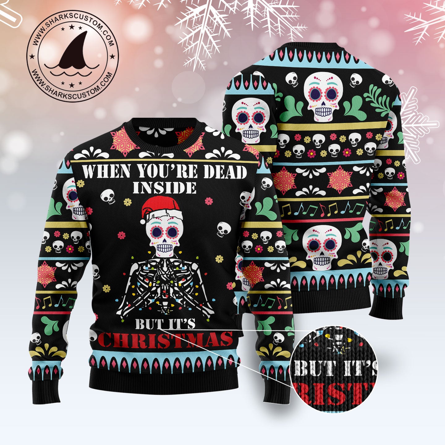 When You're Dead Inside HZ121006 unisex womens & mens, couples matching, friends, funny family ugly christmas holiday sweater gifts (plus size available)