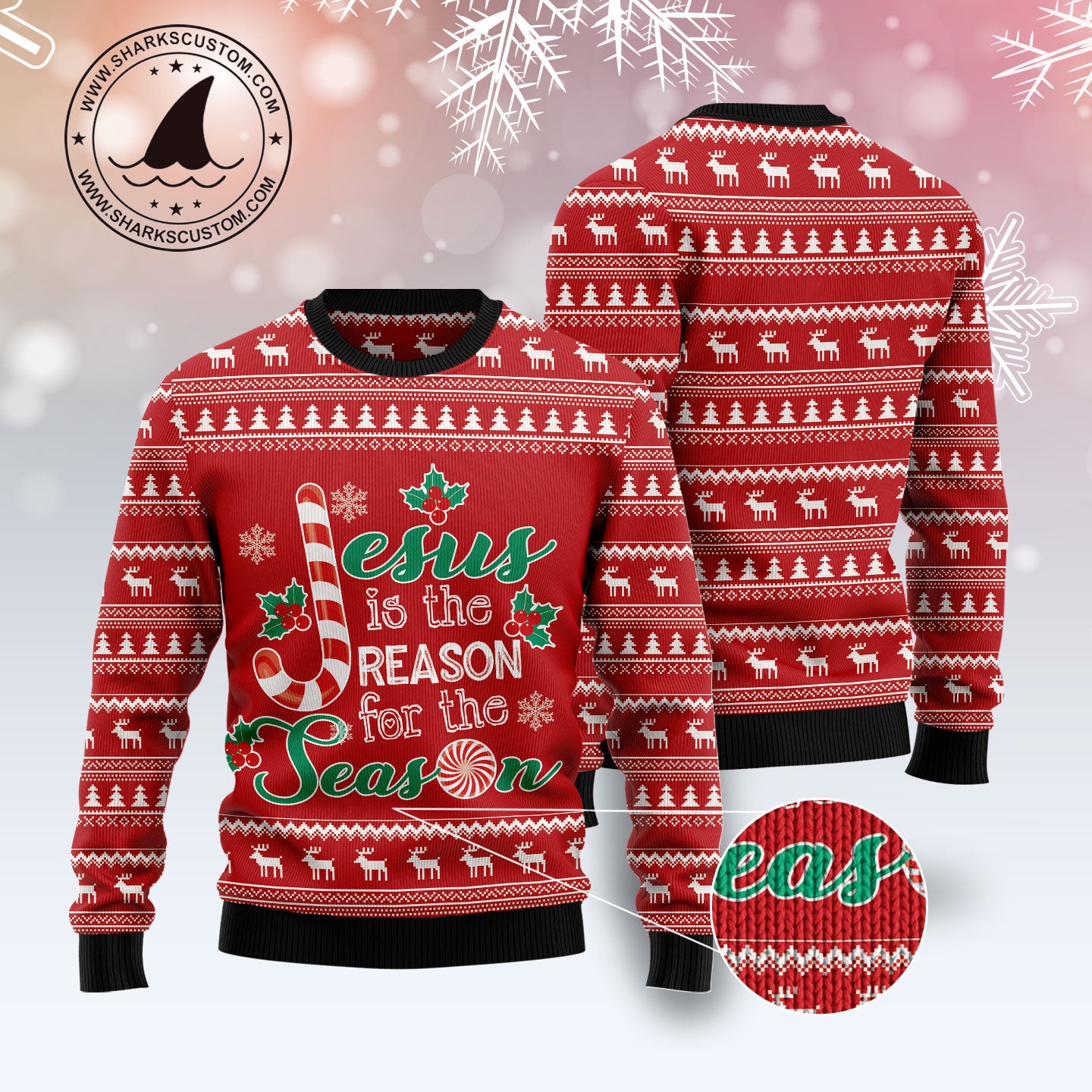 Jesus Is The Reason For The Season HZ120311 unisex womens & mens, couples matching, friends, funny family ugly christmas holiday sweater gifts (plus size available)