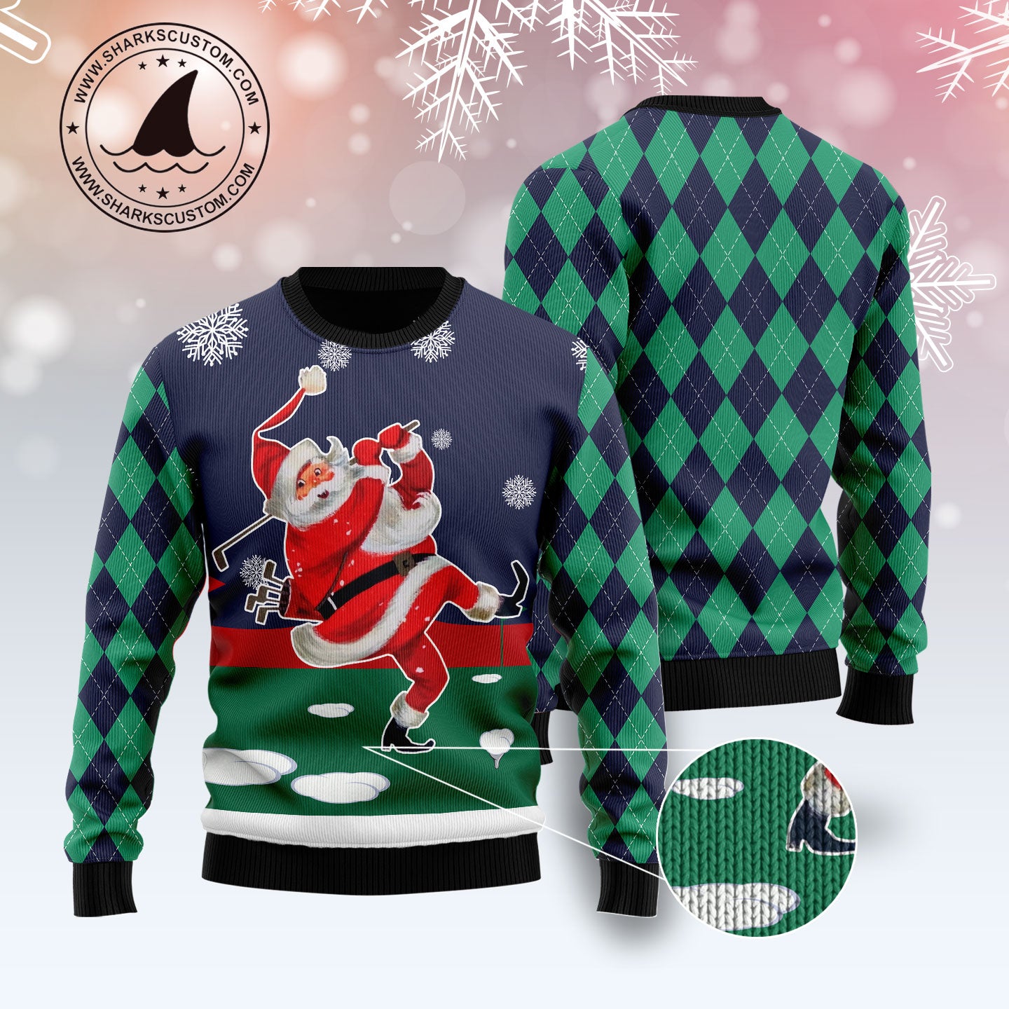 Santa Golfer HZ120312 unisex womens & mens, couples matching, friends, funny family ugly christmas holiday sweater gifts (plus size available)