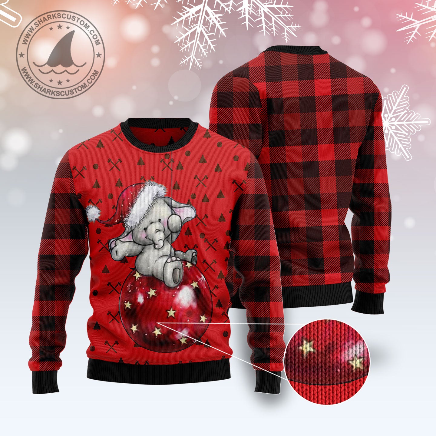 Elephant Cute Red Pattern T2010 Ugly Christmas Sweater