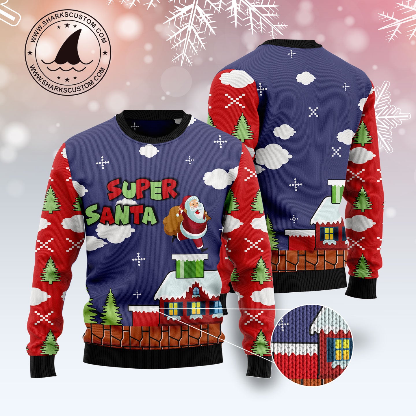 Super Santa HZ121009 unisex womens & mens, couples matching, friends, funny family ugly christmas holiday sweater gifts (plus size available)