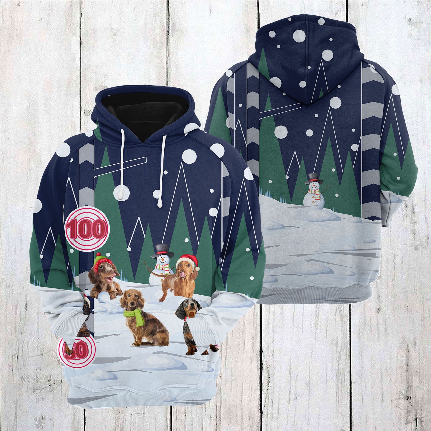 Dachshund Playing Christmas T1610 - All Over Print Unisex Hoodie