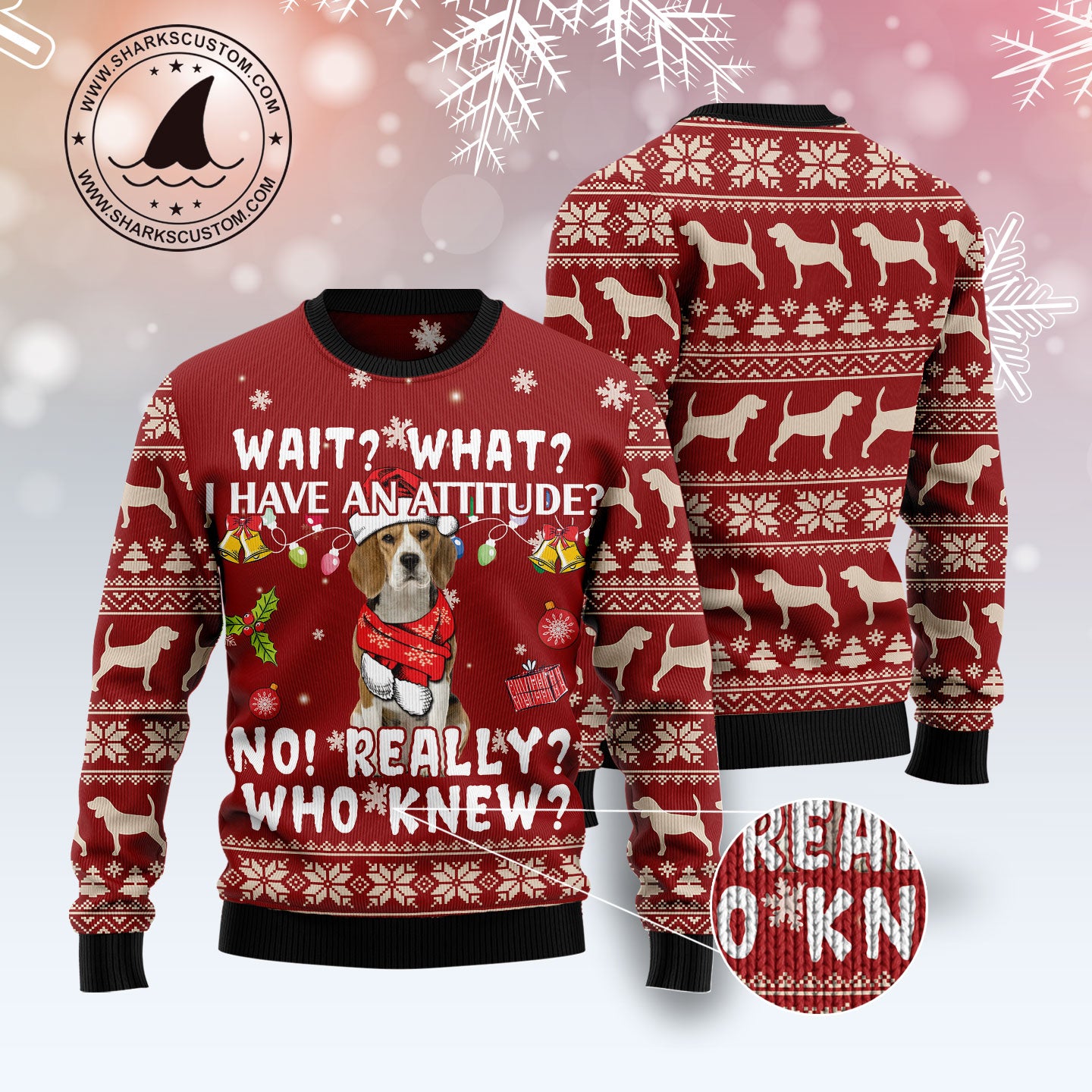 Beagle Attitude T2511 Ugly Christmas Sweater