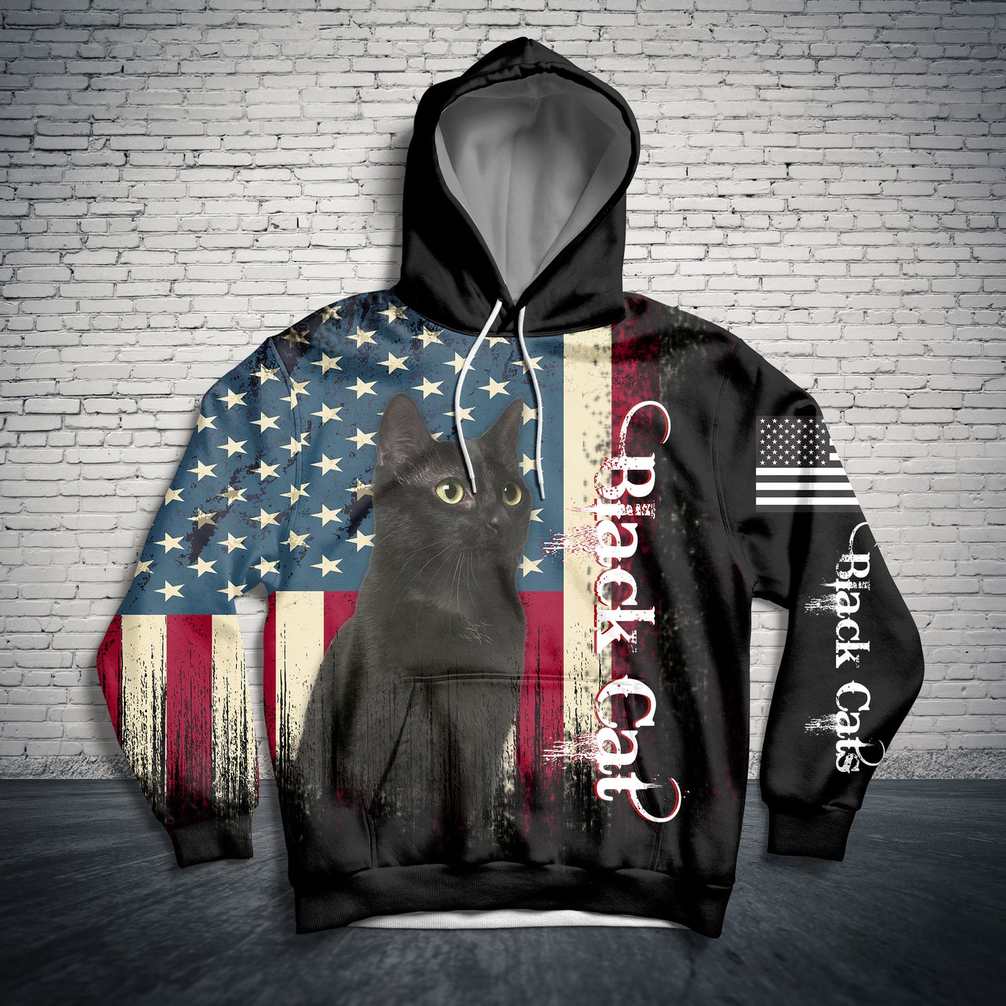 American Black cat HZ121604 unisex womens & mens, couples matching, friends, funny family sublimation 3D hoodie christmas holiday gifts (plus size available)