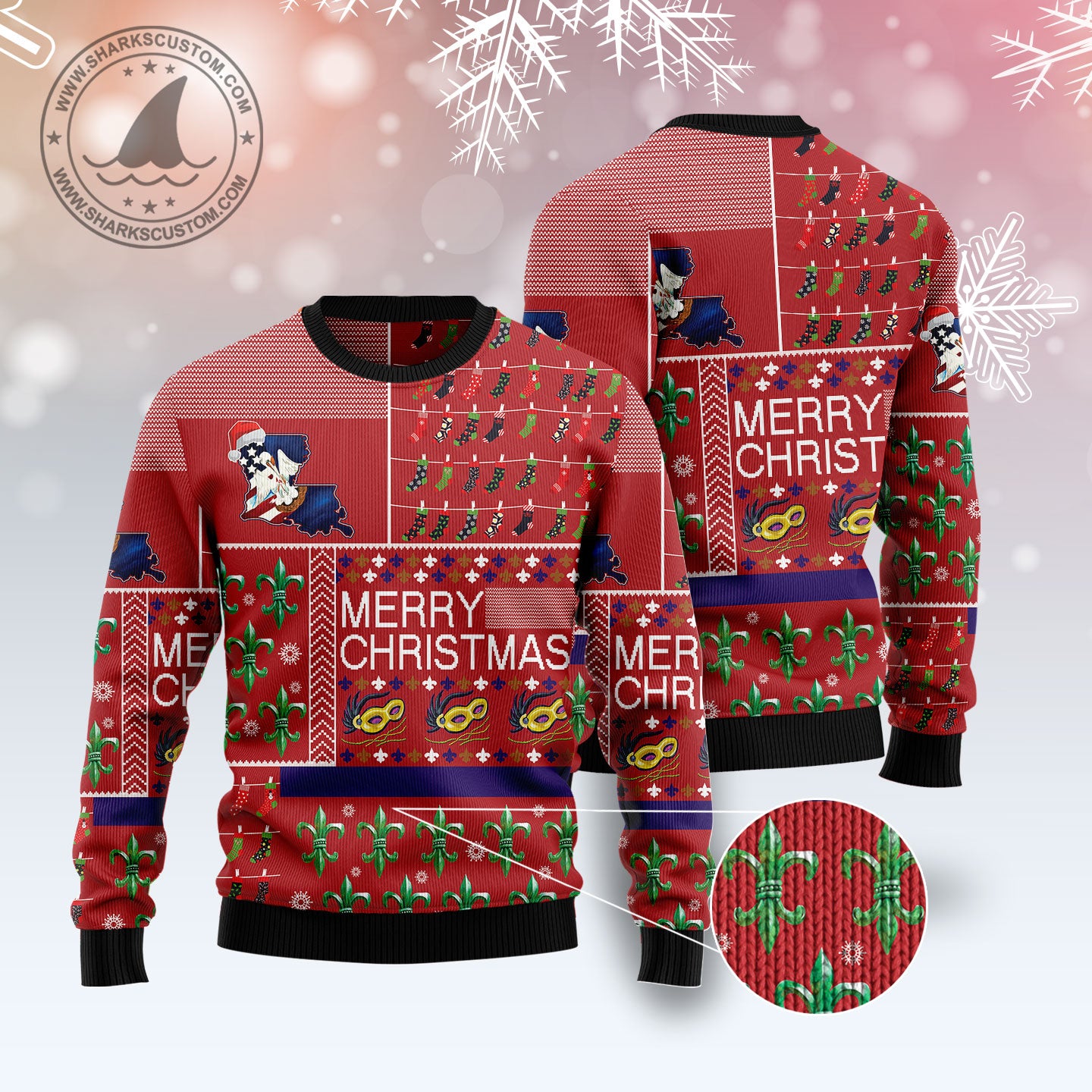 Louisiana Merry Christmas T2110 Ugly Christmas Sweater