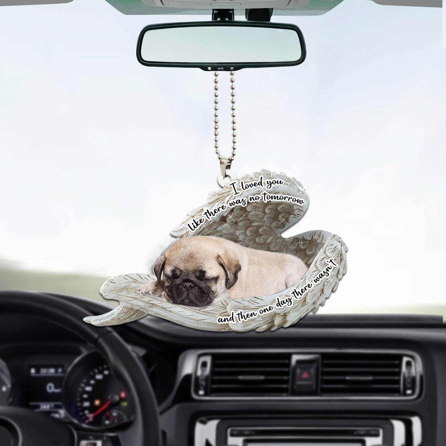 Pug Sleeping Angel Personalizedwitch Flat Car Ornament