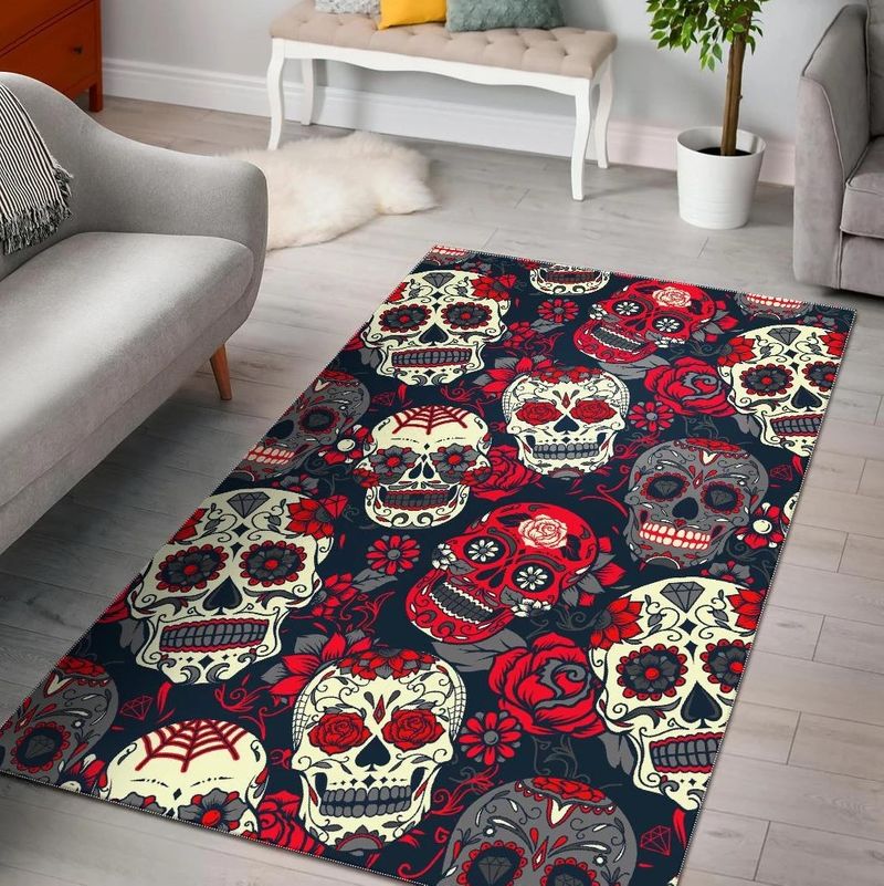 Rosy Sugar Skull Rectangle Rug 5