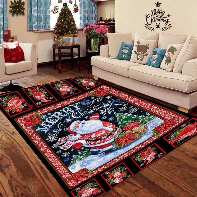 Santa Claus Merry Christmas Rectangle Rug 5